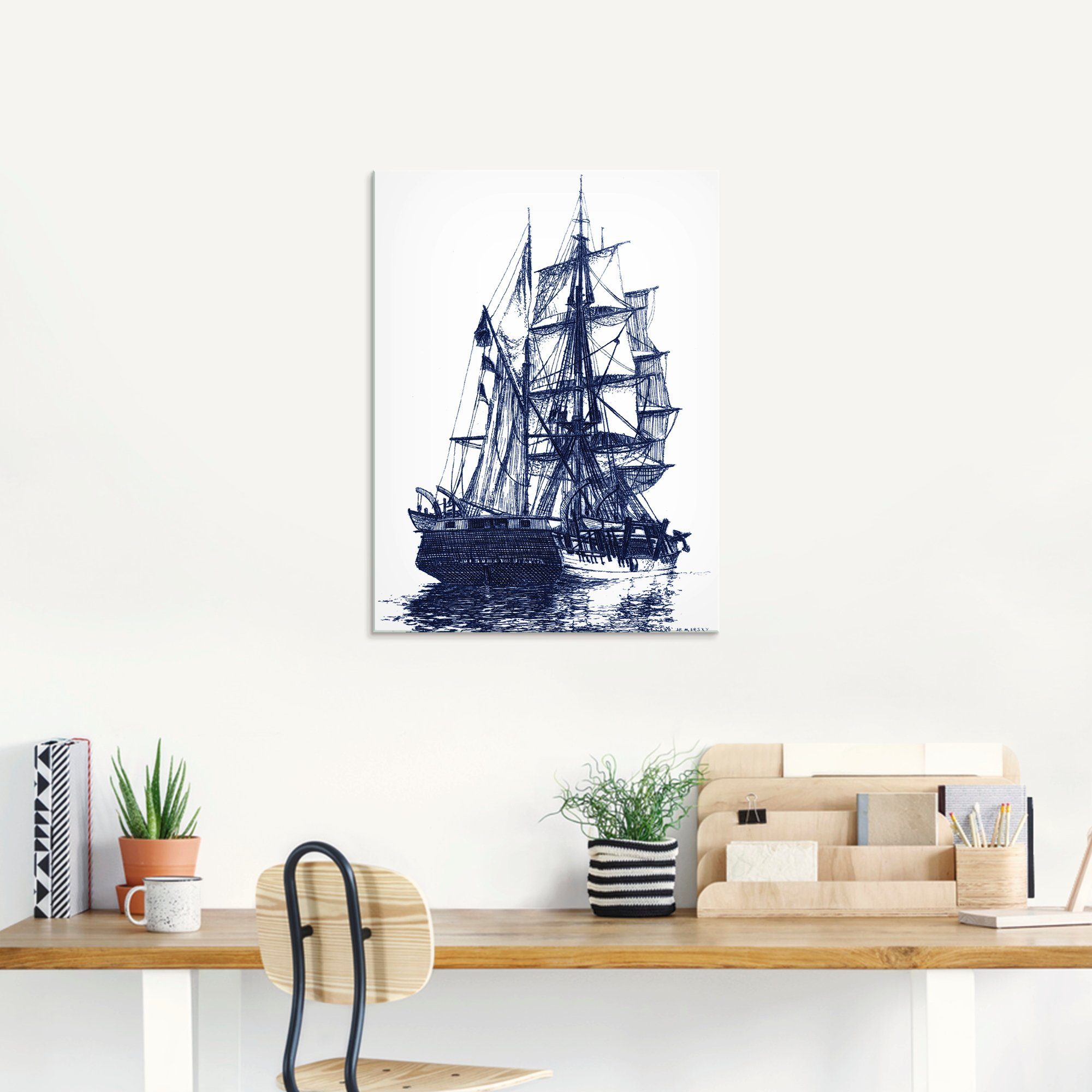 Artland Glasbild »Antikes Schiff in blau I«, Boote & Schiffe (1 Stück)-kaufen