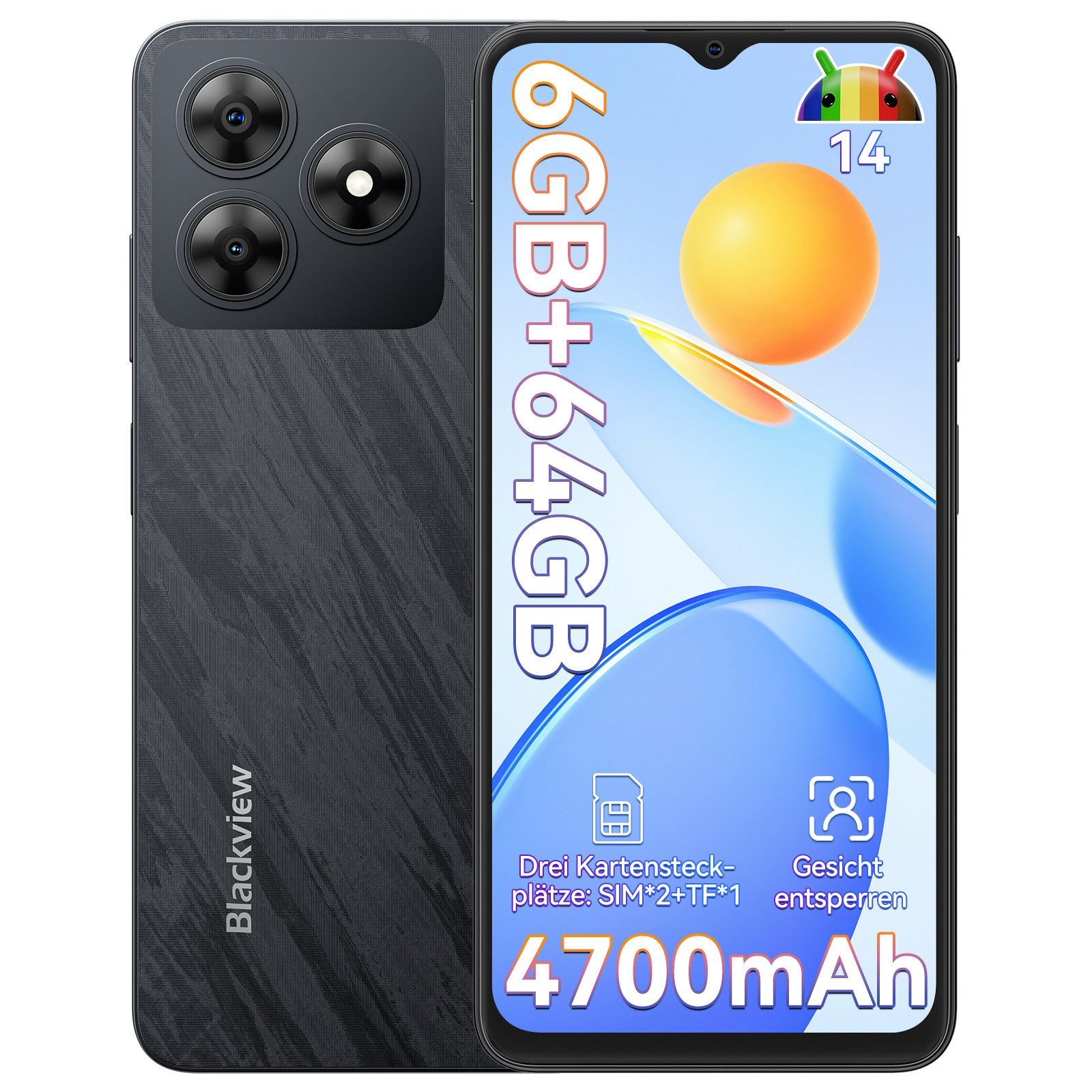 blackview Wave8C 4GB+64GB 6.56'' Smartphone (6.56 Zoll, 64 GB Speicherplatz, 13 MP Kamera, Android 14, Dual SIM 4G, AI-Dialog)