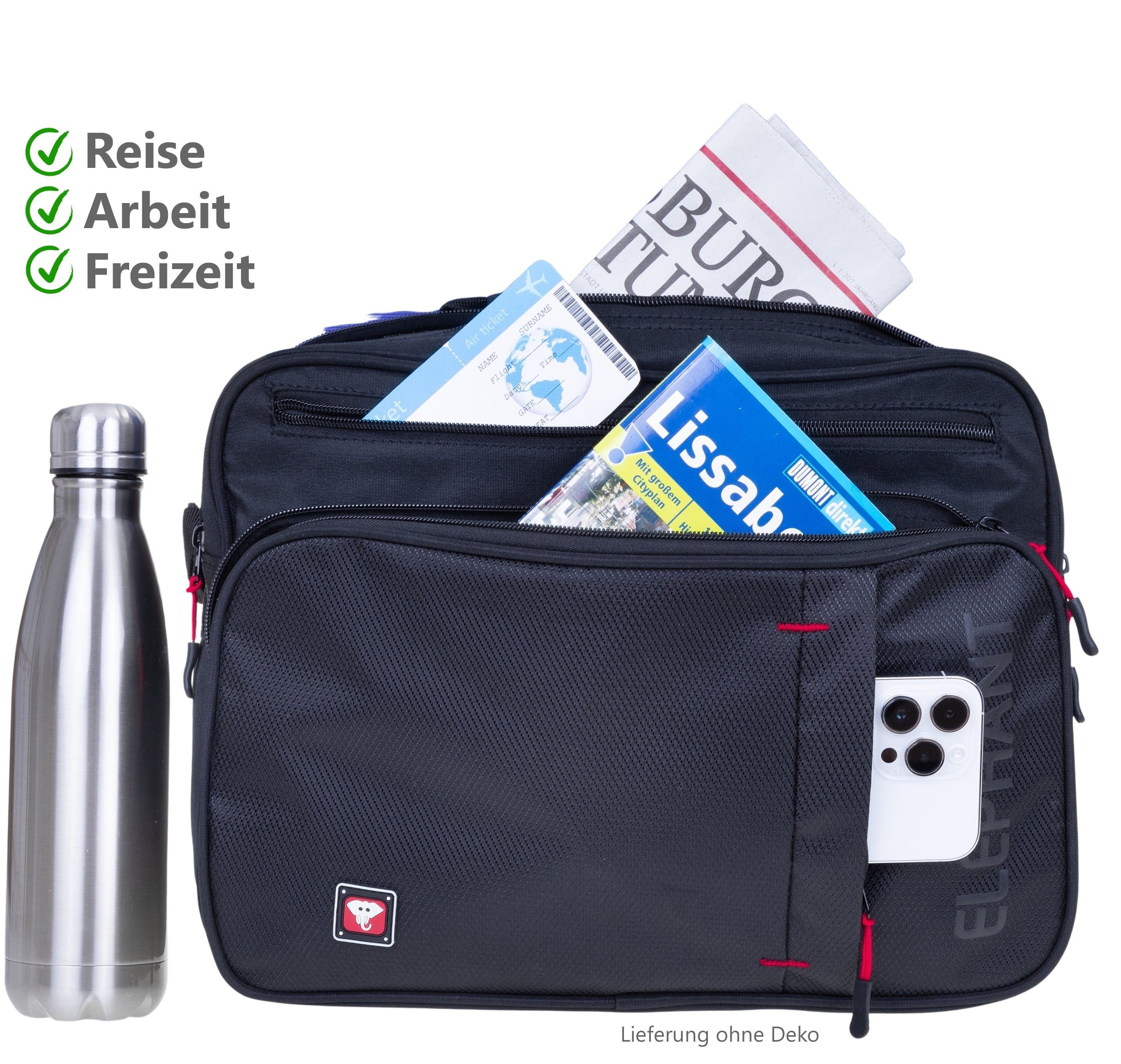 ELEPHANT Flugumhänger Arbeitstasche Bürotasche Handgepäck Freizeit Querformat, Flugbegleiter Umhängetasche Arbeit Reisetasche Tasche Dark 3625 + Etui