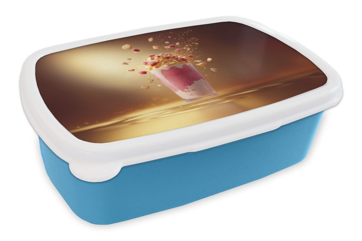 MuchoWow Lunchbox Himbeere - Smoothie - Getränk - Rosa, Kunststoff, (2-tlg), Brotdose, Lunchbox, Brotbox für Kinder und Erwachsene