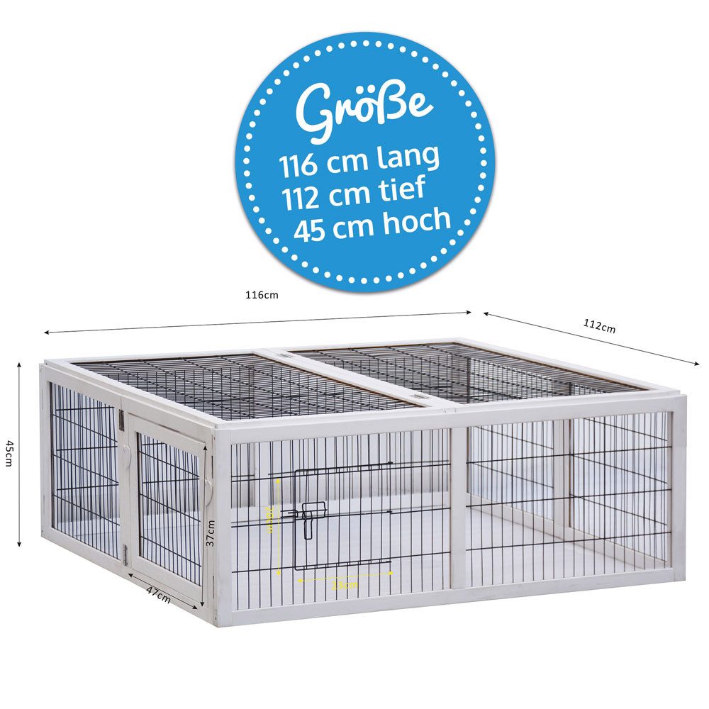 Zooprinz Freigehege Rabbit Run XL Hasen Kaninchen Auslauf Gehege, 116x45x112 cm, Faltdach, Winterfest, Wetterfest