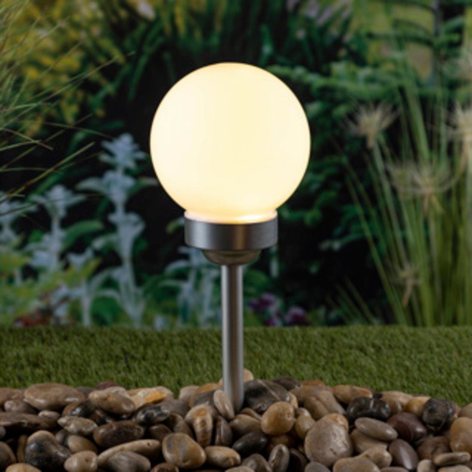 HI Gartenleuchte LED Solar- Kugellampe, Ø ca. 15cm aus Kunststoff mit Erdspieß