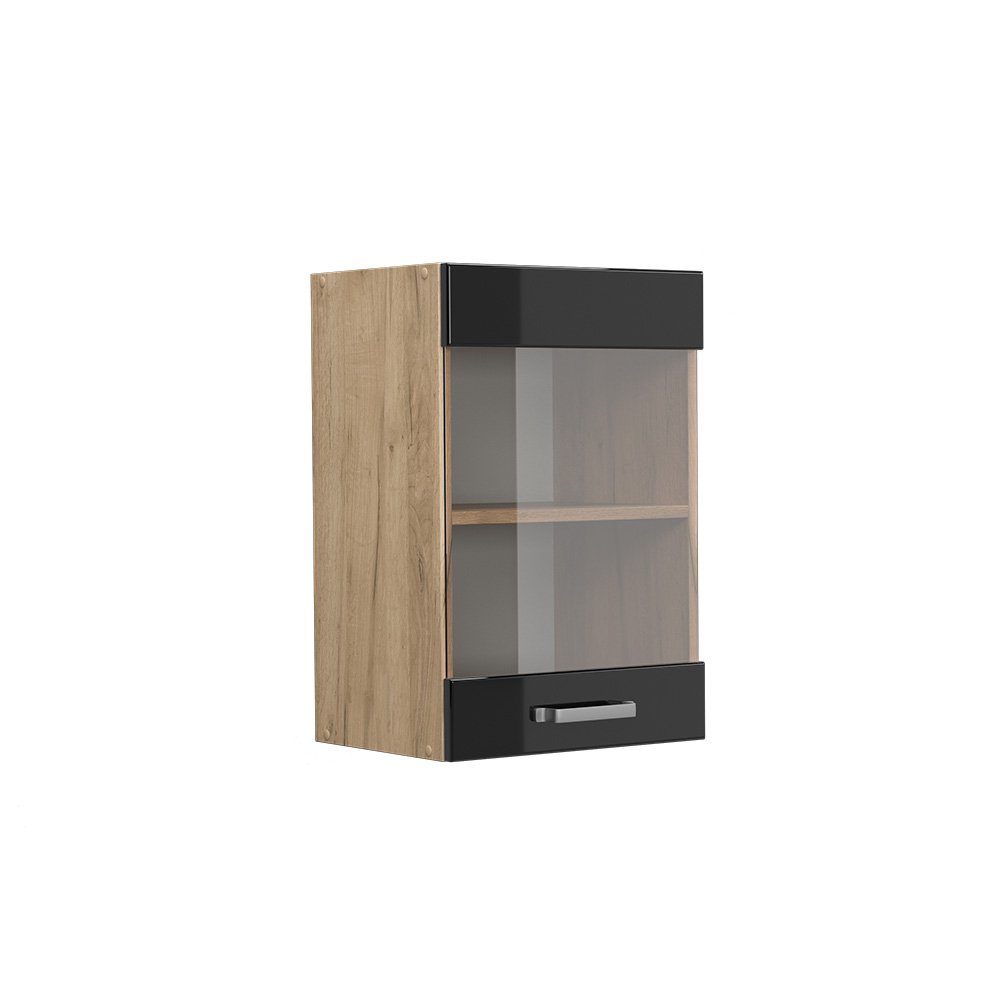 Vicco Glashängeschrank R-Line, Schwarz Hochglanz/Goldkraft Eiche, günstig online kaufen