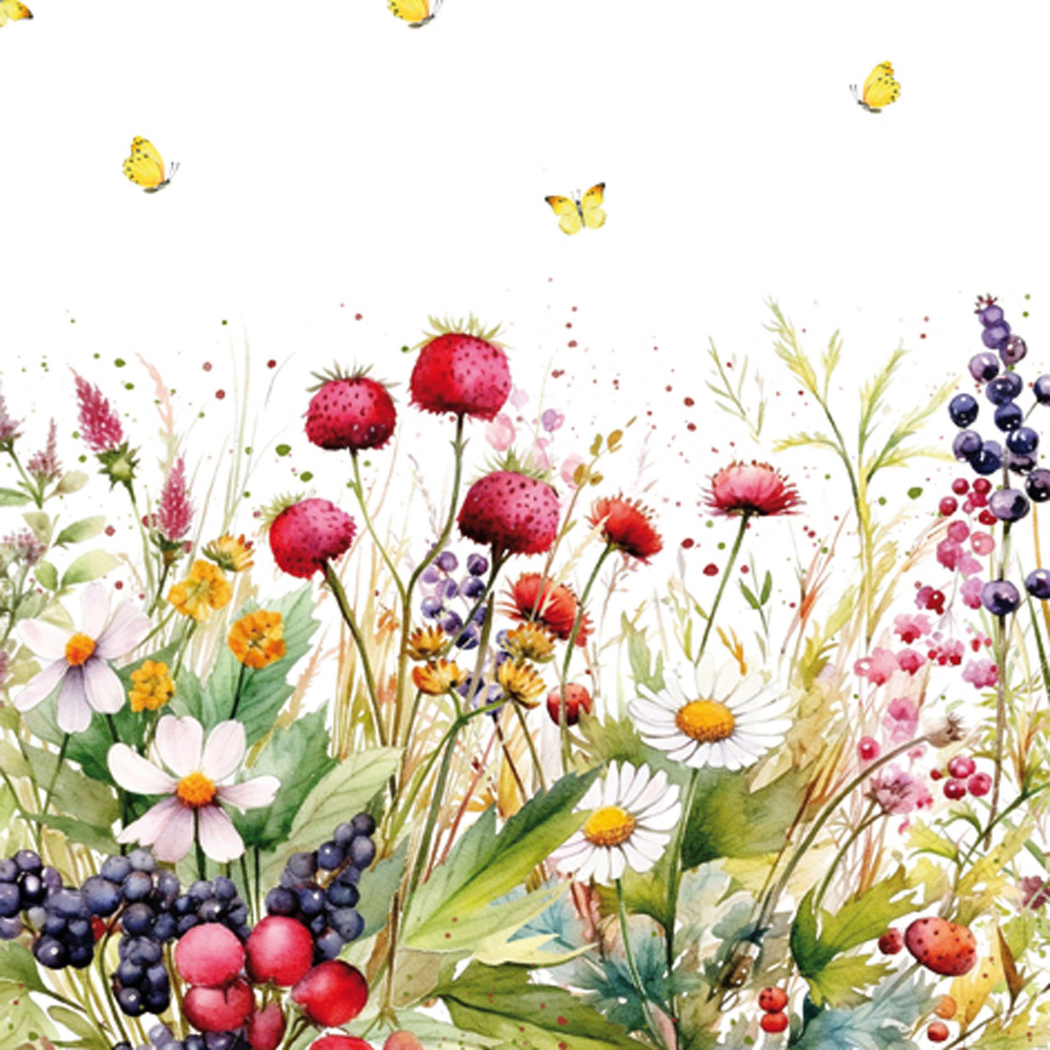 ti-flair Papierserviette, Servietten Papier 33x33cm 3-lagig Blumen und Beeren 20 Stück Bunt