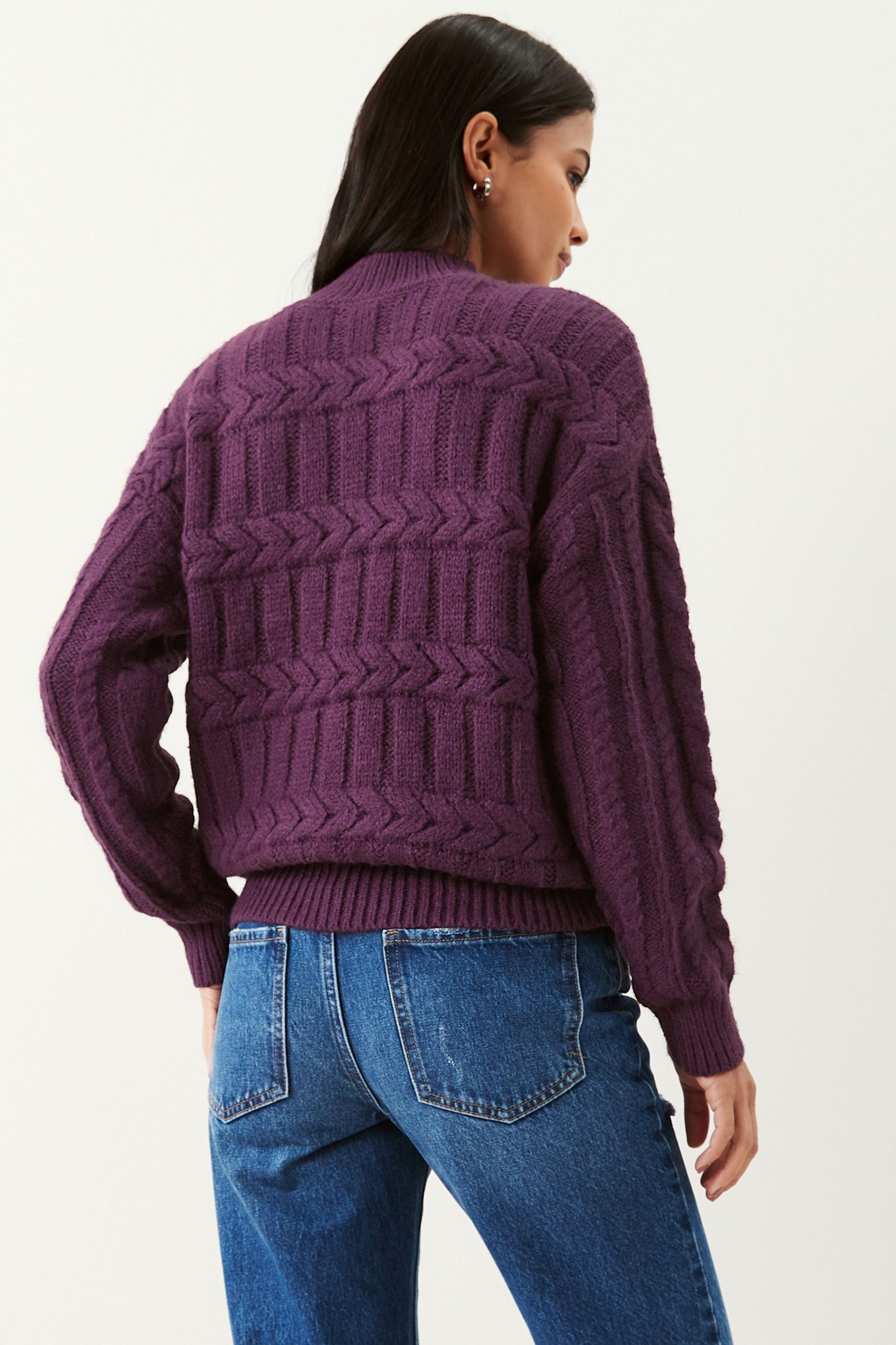 Next Stehkragenpullover Stehkragenpullover mit Zopfmusterdetail (1-tlg) Purple