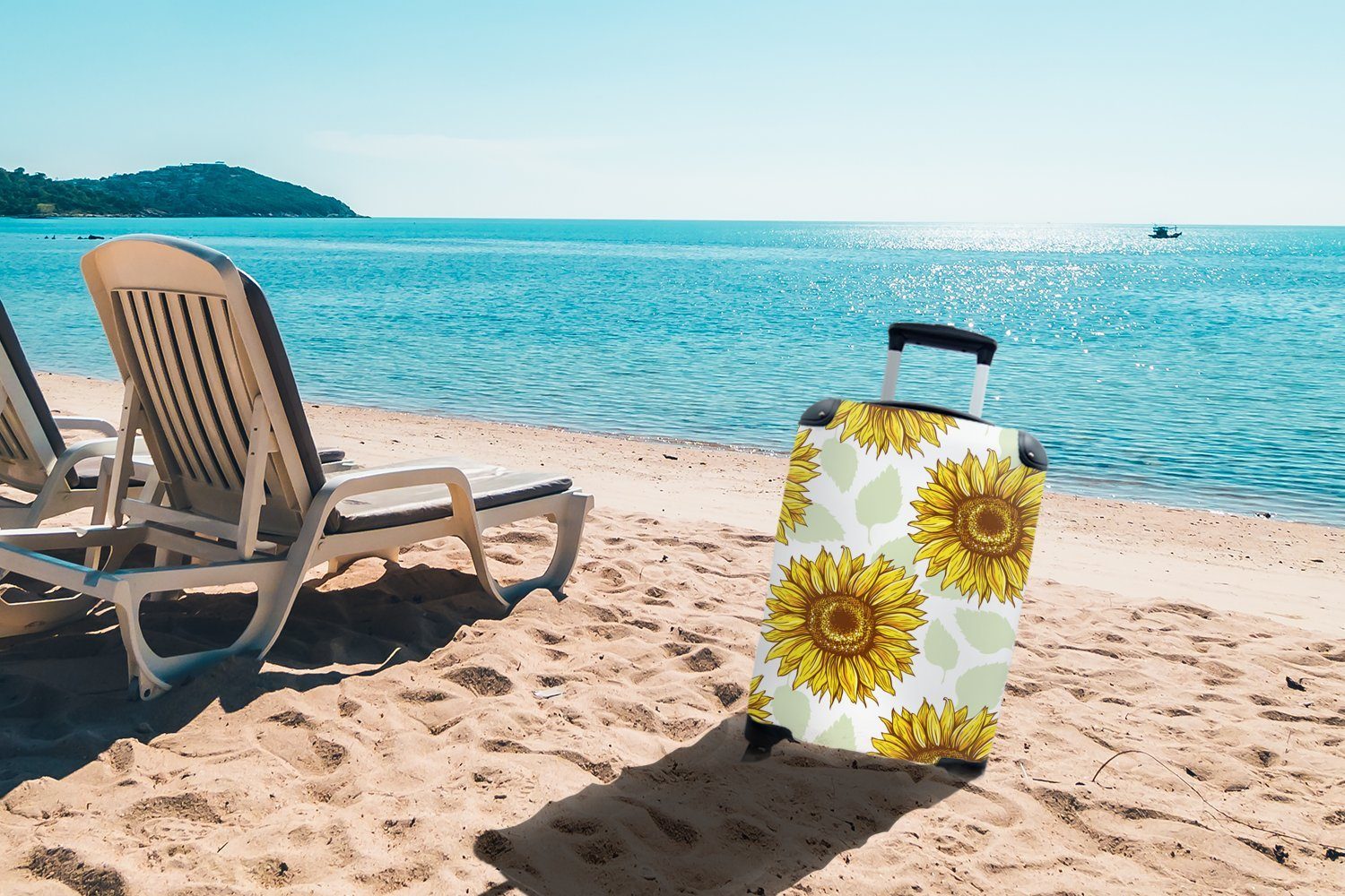 MuchoWow Handgepäckkoffer für Ferien, Rollen, Muster Blumen, Reisekoffer Trolley, Sonnenblume - Handgepäck 4 rollen, - mit Reisetasche