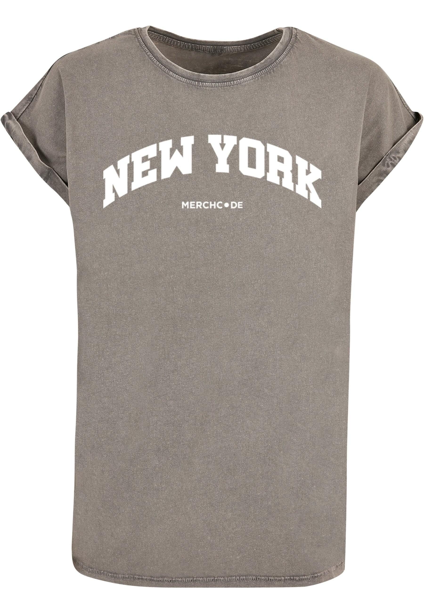 T-Shirt Merchcode Damen Ladies New York Wording - Acid Washed T-Shirt