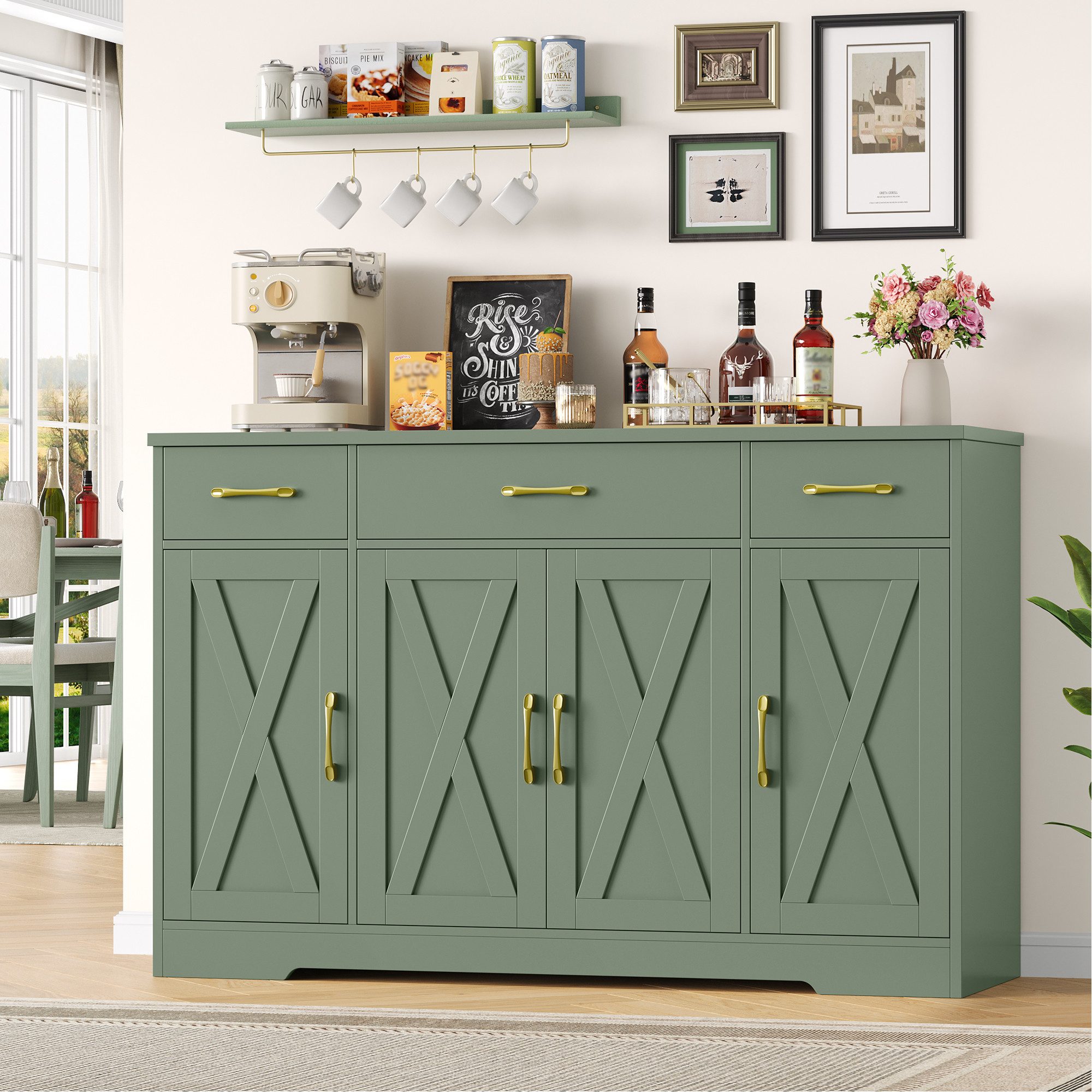 HOMECHO Sideboard, 140cm Breite Küchenschrank 3 Schubladen 4 Türen, Verstel günstig online kaufen