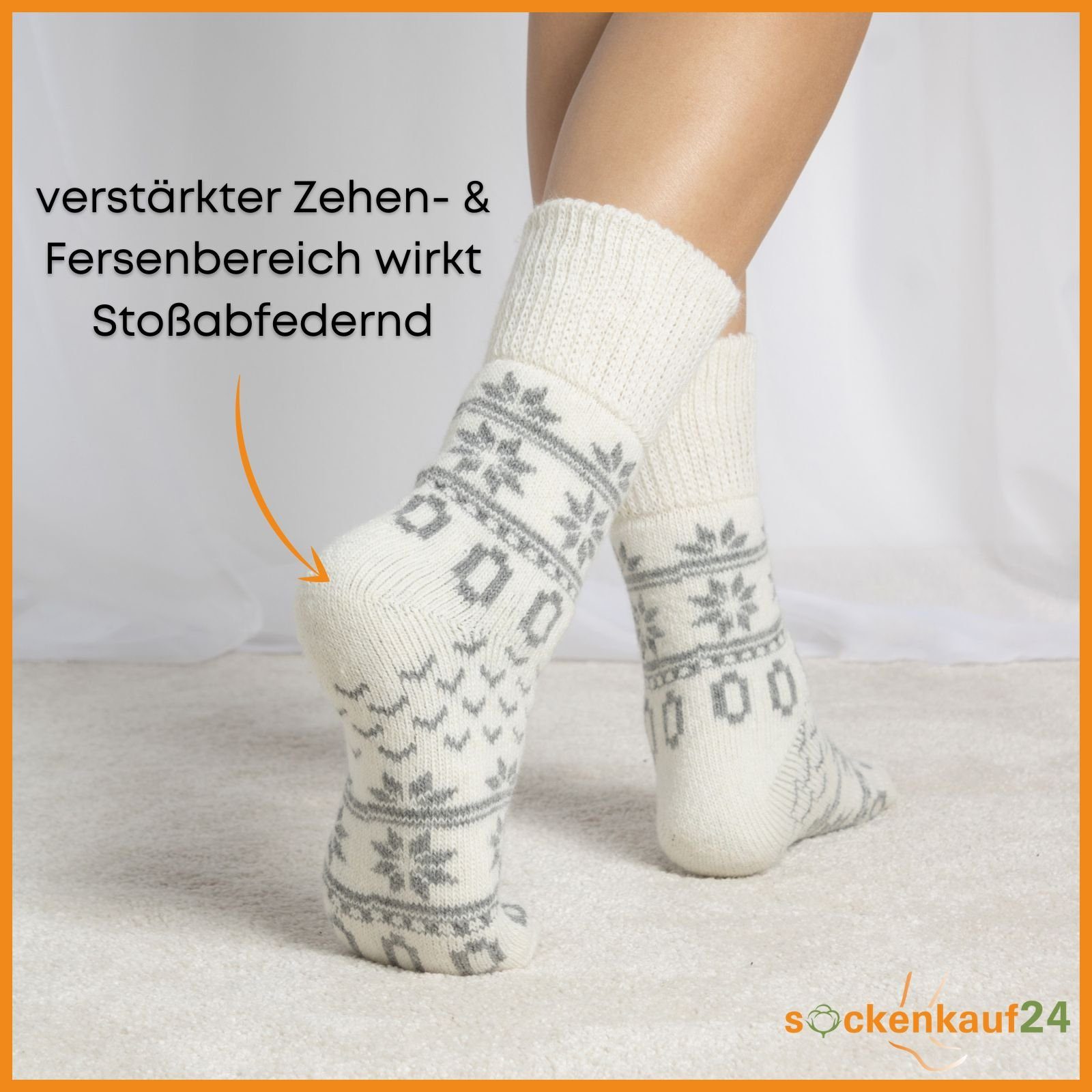 sockenkauf24 Norwegersocken 2 Wintersocken Kuschelsocken (WEISS-BRAUN, Wollsocken Paar 35-38) - Braun/Weiß WP & Haussocken Damen warme 21212 Herren