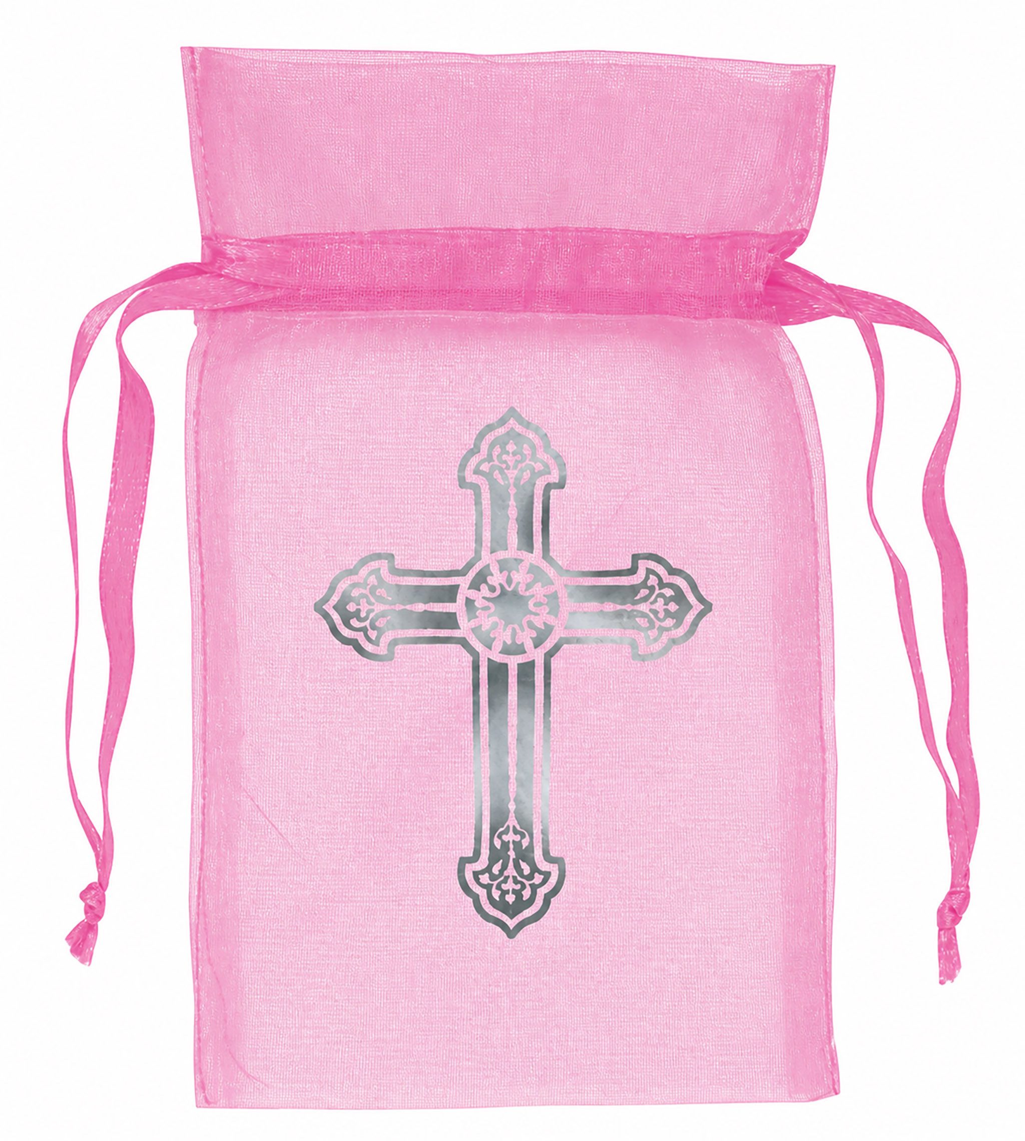 Amscan Aufbewahrungstasche, Organzasäckchen 7x9cm mit Kreuz Motiv 12 Stück Rosa