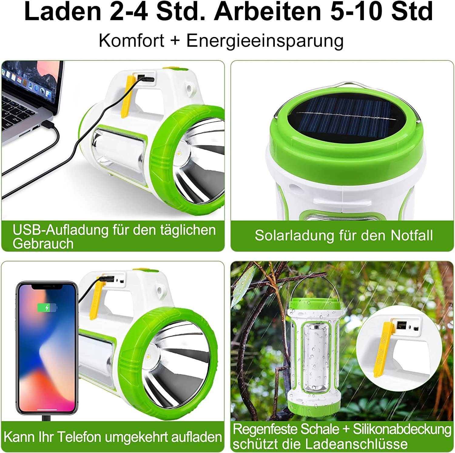 mit LED LED Camping Solar USB-Ladegerät Campinglampe, GelldG rot LED Taschenlampe Lampe