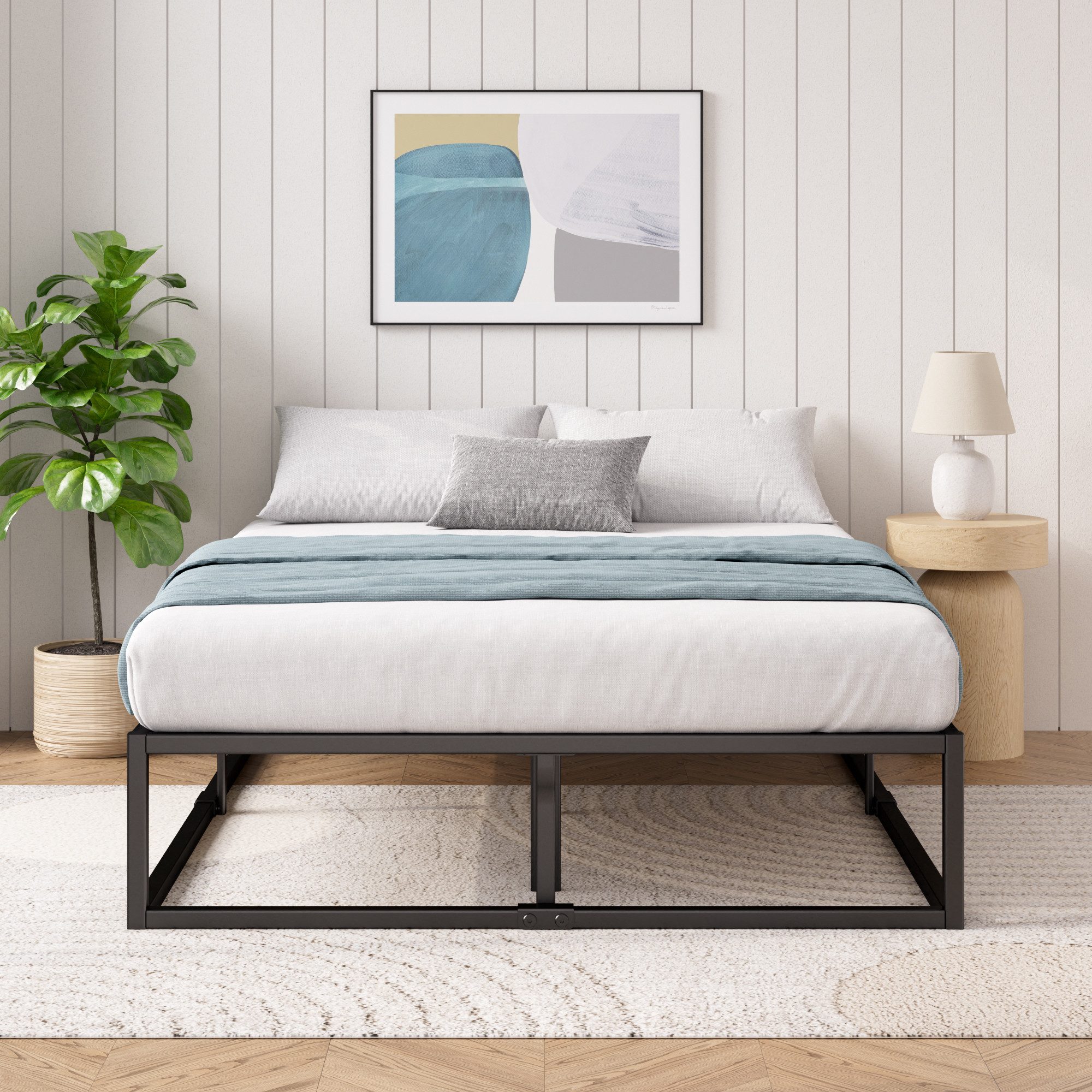 ZINUS Bettgestell Joseph - Stabiler Bettrahmen mit Holzlattenrost & Stauraum (Bis 318 kg belastbar, 1-tlg., Doppel/Einzelbett, Schwarz, 140x200 cm), Kinderleichter Aufbau, Robust