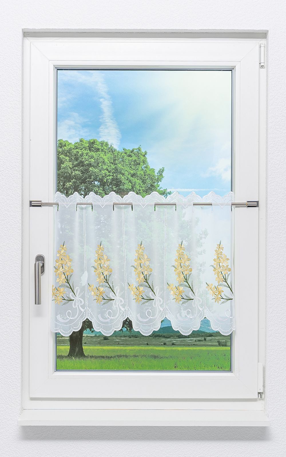 Plauener Spitze® Scheibengardine Blütenträume, (1 St), günstig online kaufen