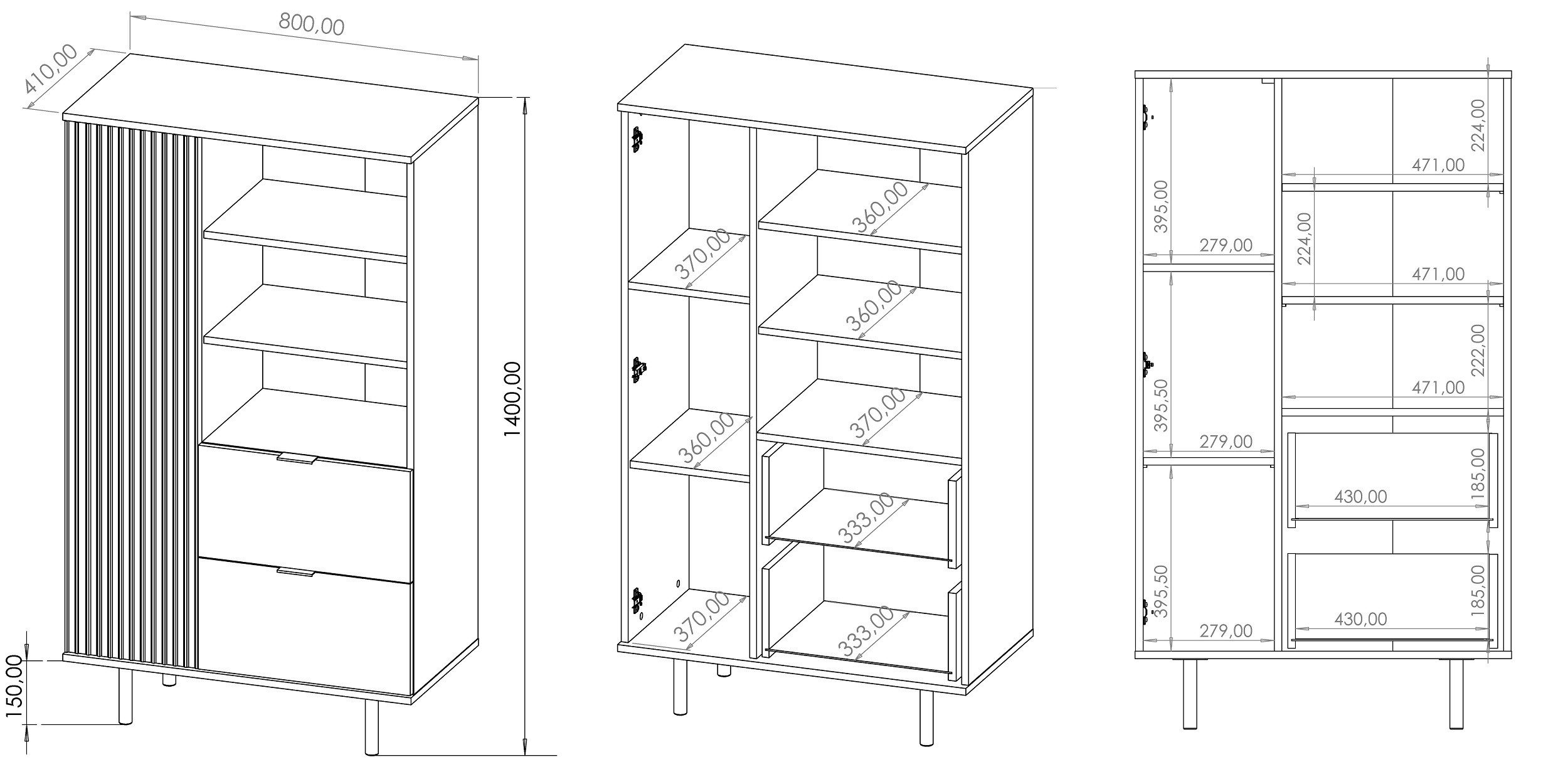 Marmex Möbel Wohnzimmer-Set NUBIA SET 09 Wohnzimmer-Set Regal Kommode Standregal, (3-St) – Bild 4 von 5