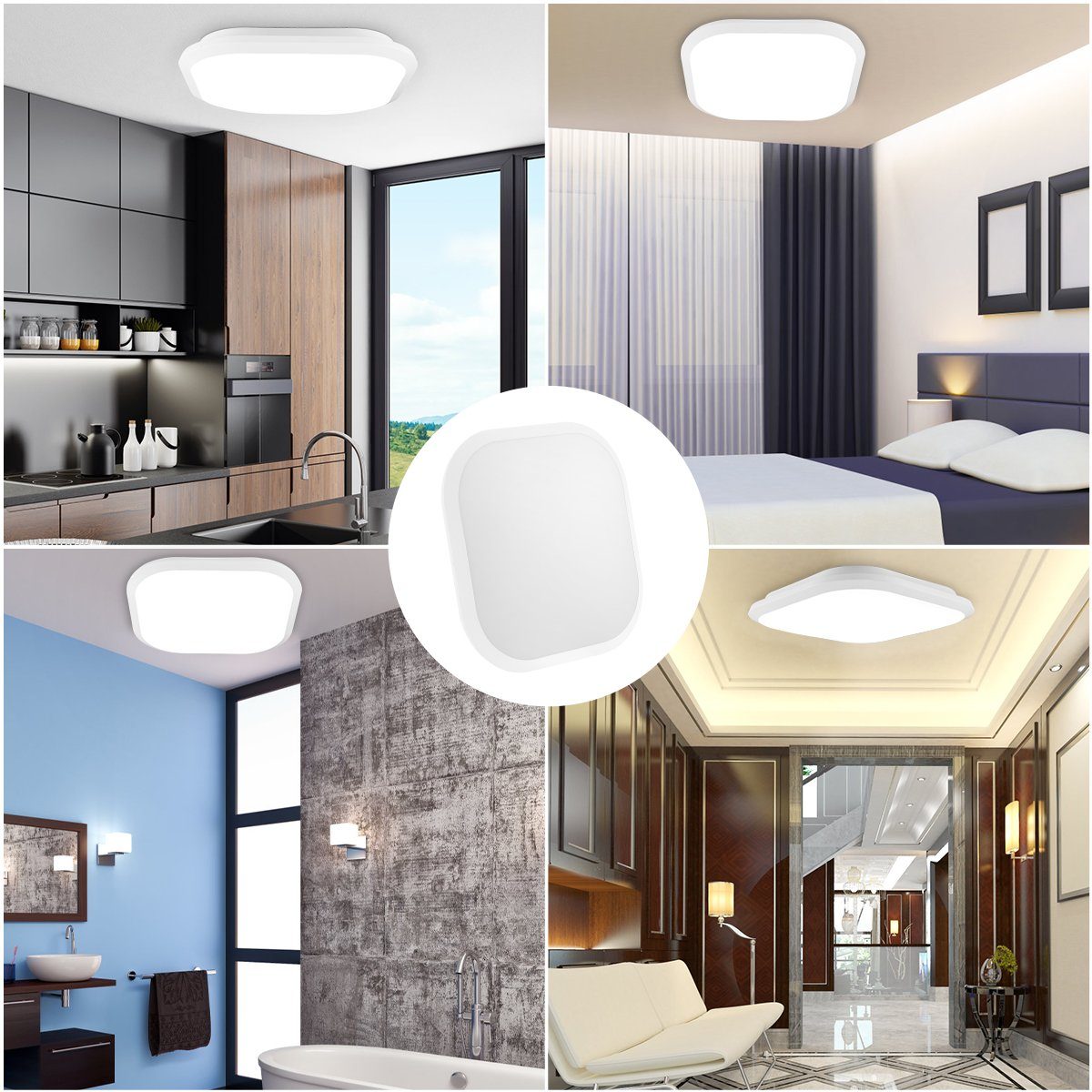LETGOSPT LED fest 4000 ‎Kaltweiß, Deckenlampe, 6000K 24 LED Flur integriert, Weiß Modern für Küche, 30x30x6cm, Schlafzimmer, Quadratisch, Watt Deckenleuchte LED Badezimmer, Lumen