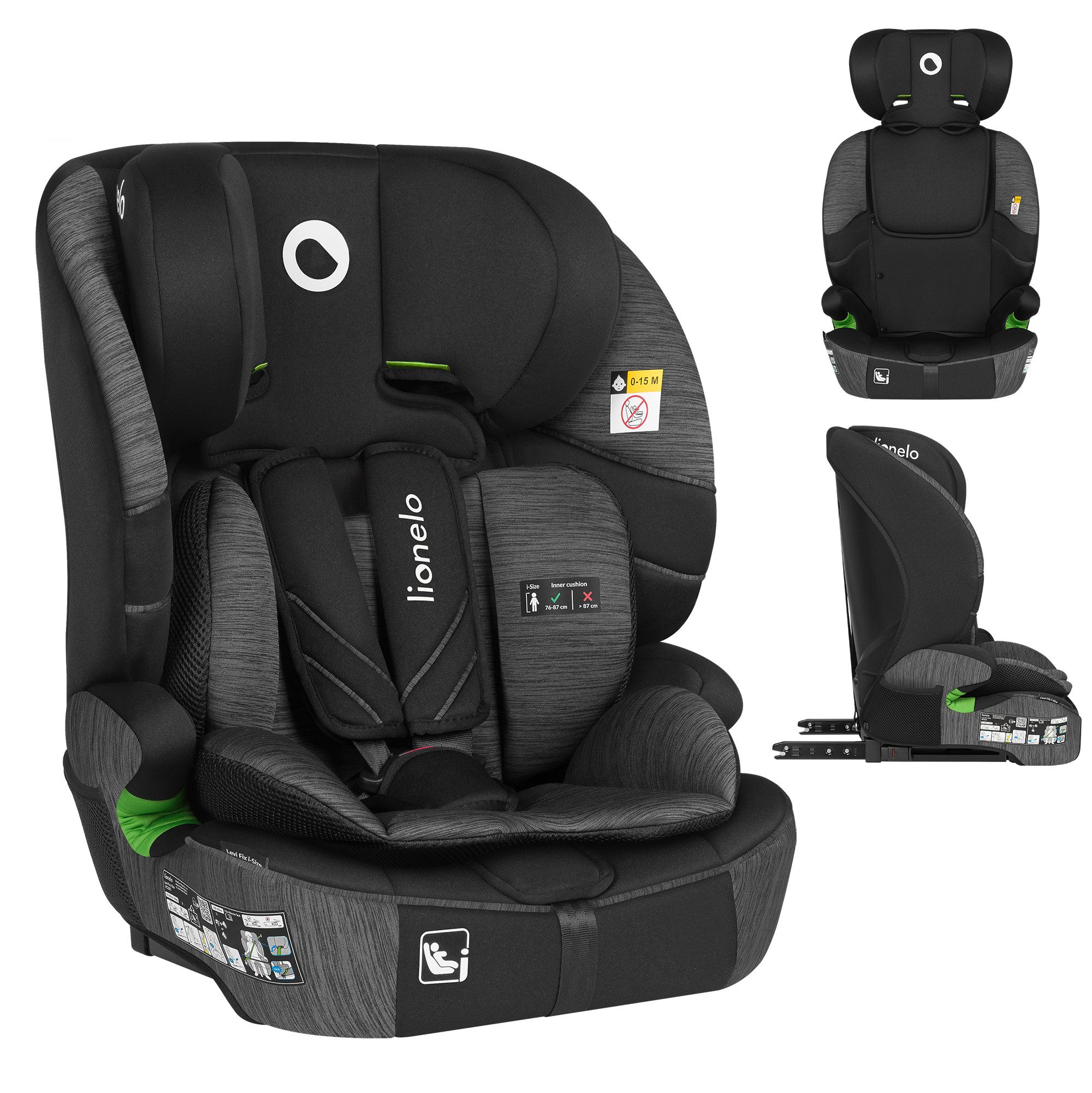 lionelo Autokindersitz LEVI FIX I-SIZE, ab: ab 15 Montaen, bis: Bis ca. 12 Jahre (150 cm), ab: 76 cm, bis: 150 cm, (Set), Dri-Seat/ISOFIX/TopTether/Reduziereinsatz/Komfort