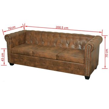 vidaXL Sofa Chesterfield-Sofa 3-Sitzer Kunstleder Braun