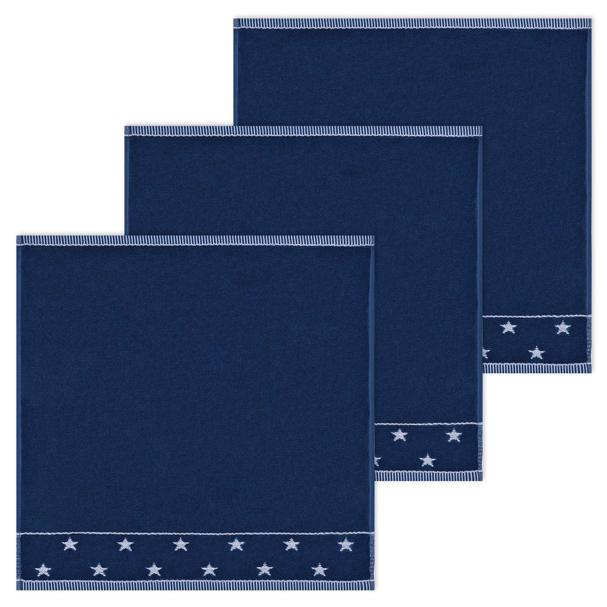 Kracht Geschirrtuch Sternchen, (Set, 3-tlg., Set), 3er Pack Frottee Küchenhandtücher (3 Stück) ca.50x50cm Baumwolle Blau