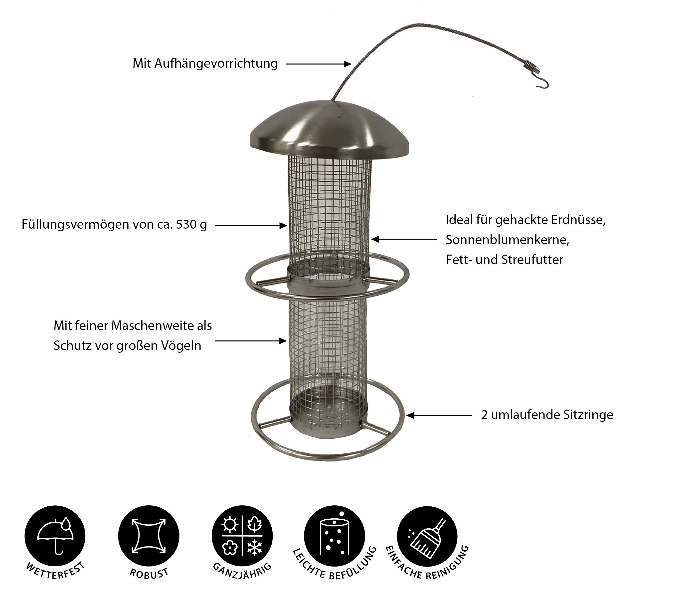 Dehner Vogelhaus Futtersäule Domestico, 28 x 14 x 14 cm, Edelstahl günstig online kaufen