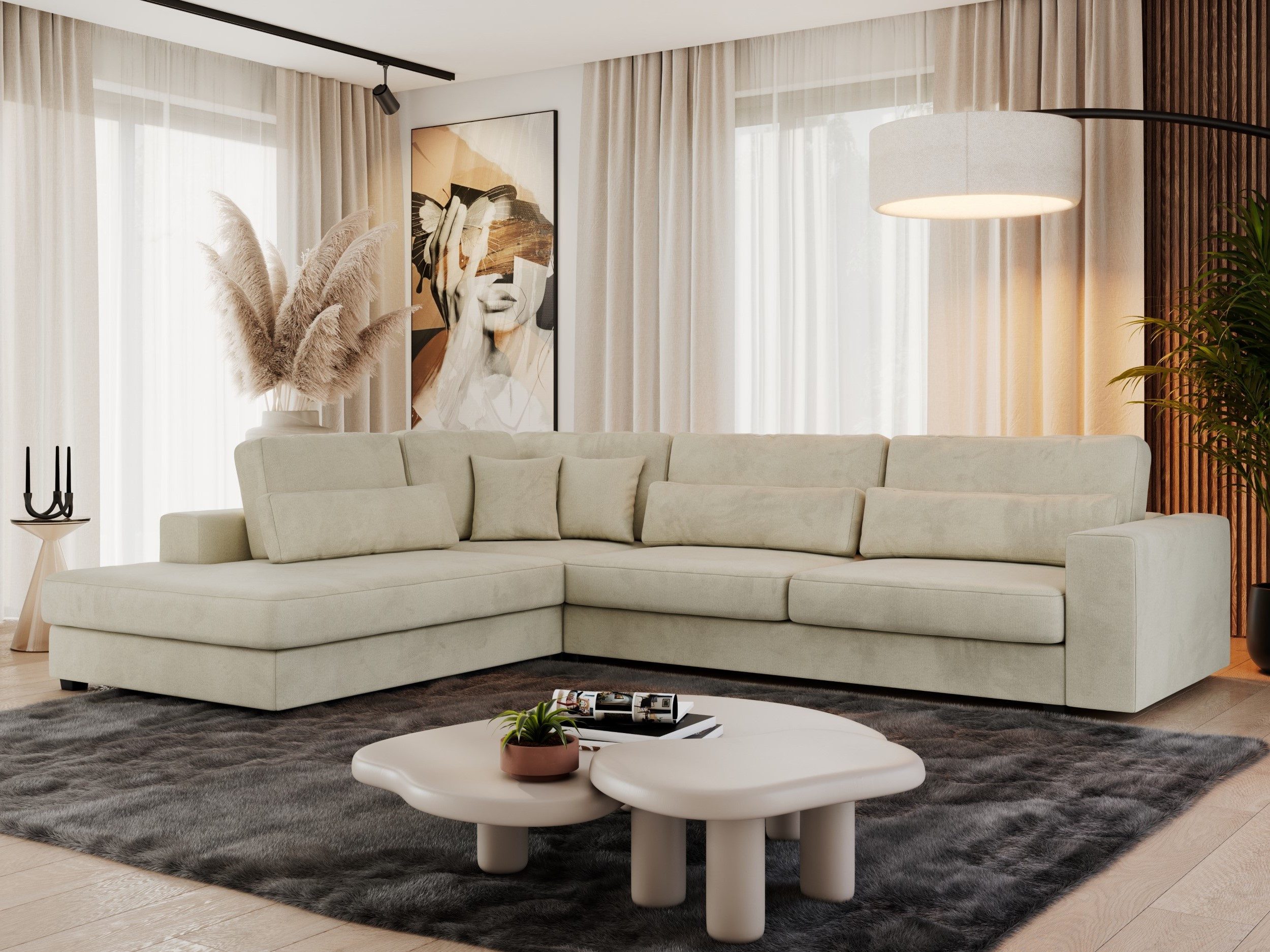 MKS MÖBEL Ecksofa SAVONA, Set, Ecksofa L-form, für Wohnzimmer, lose Kissen, Couch, schwarze Beine