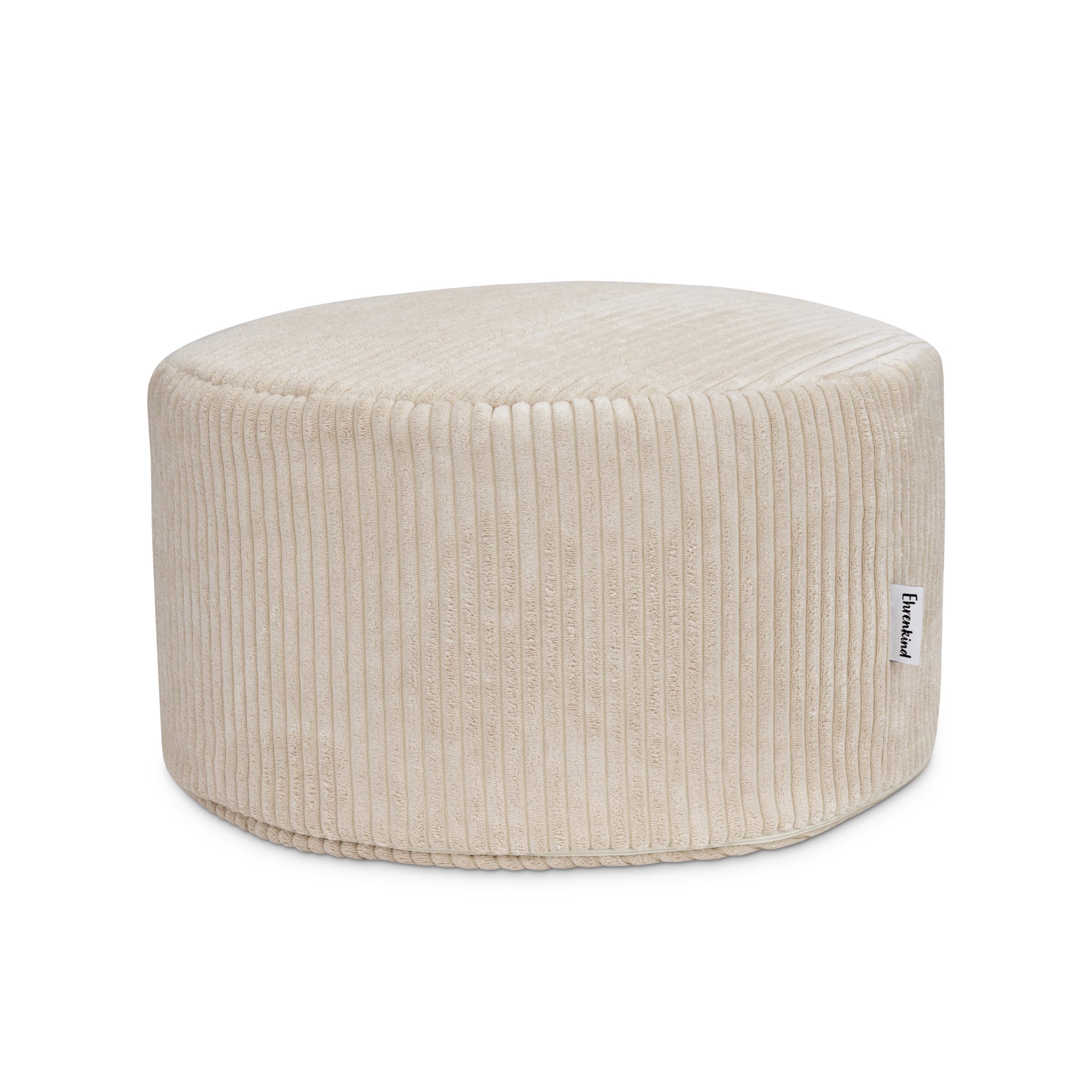 Ehrenkind Sitzsack Pouf Cord (Rund Natur, mit EPS-Füllung, abnehmbarem Bezug und Innensack), Sitzkissen für Kinderzimmer, Bezug bei 30 °C waschbar