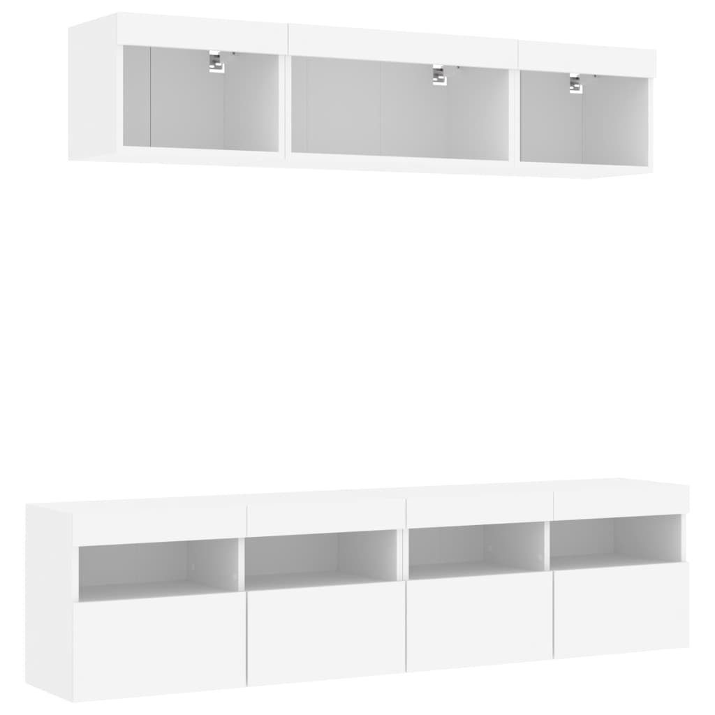 TV-Wand 5-tlg. Wohnwand mit LED-Beleuchtung Weiß Holzwerkstoff