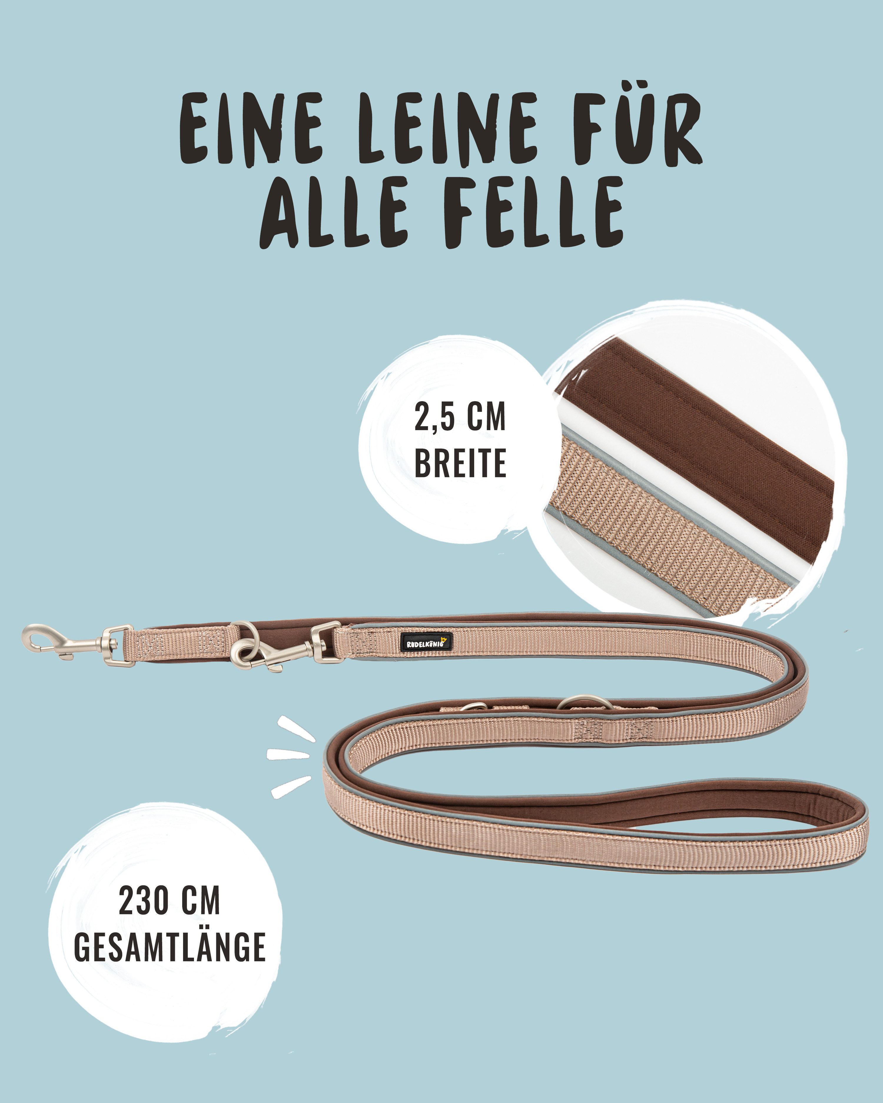 Rudelkönig Hundeleine Reflektierende Hundeleine Paola, Verstellbare 2,30m Führleine, Nylon, Neopren (1-tlg), Für mittlere und große Hunde