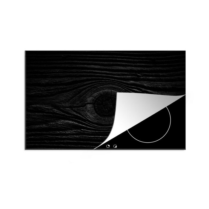 MuchoWow Herdblende-/Abdeckplatte Holz - Schwarz - Weiß - Design - Strukturen Vinyl (1 tlg) induktionskochfeld Schutz für die küche Ceranfeldabdeckung
