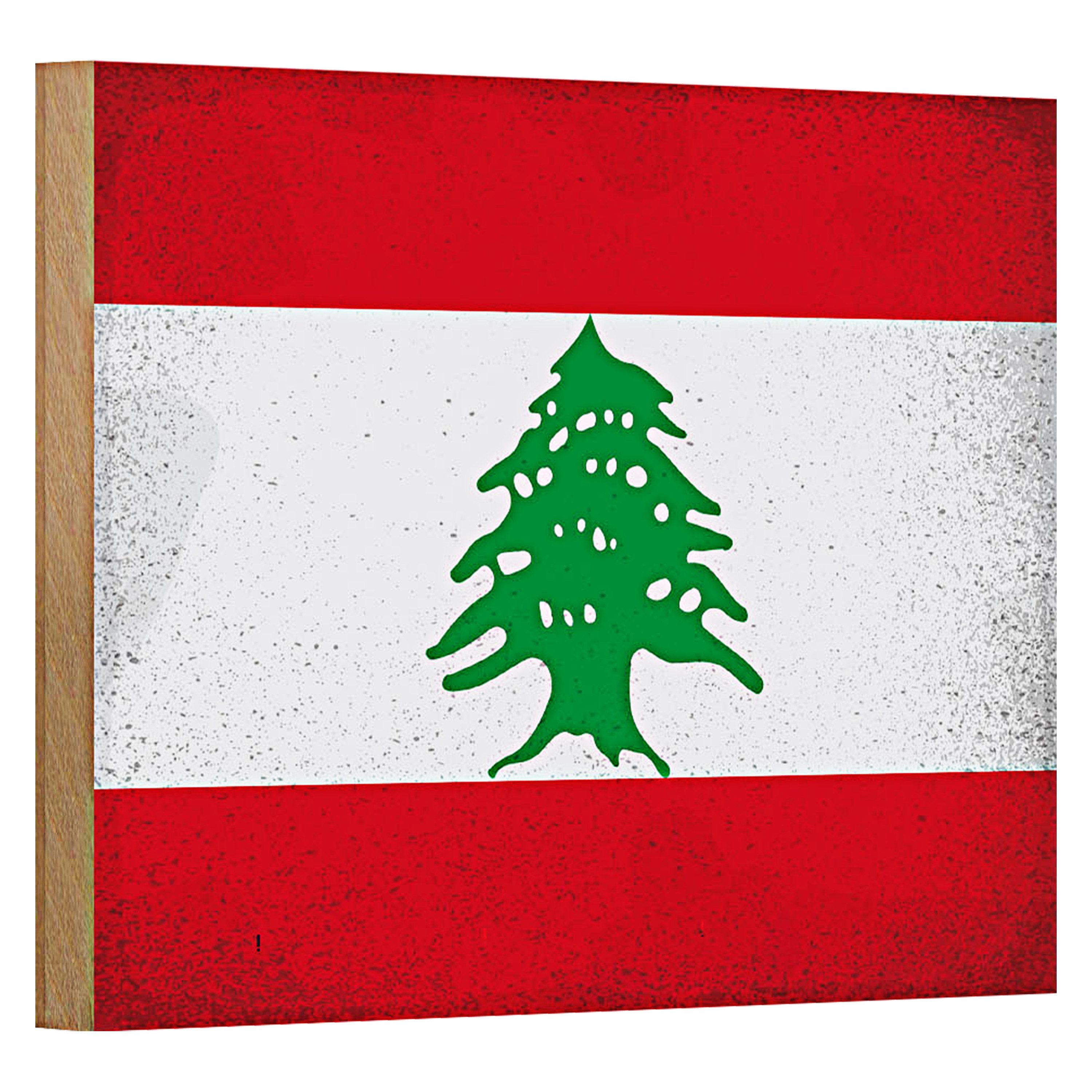 Holzbild Flagge Libanon 18x12cm Flag of Lebanon Vintage