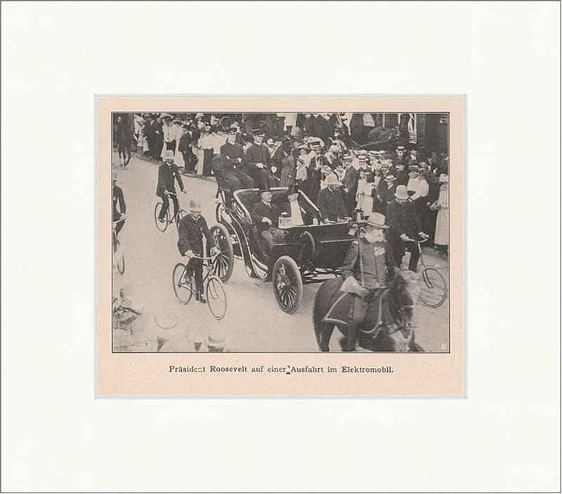 Kunstdruck Präsident Roosevelt im Elektromobil USA Amerika Automobil Wagen F_Vint, (1 St)