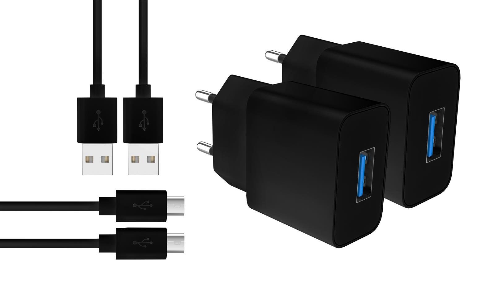 MyGadget »2x Micro USB Ladekabel Metall Ummantellung« Smartphone-Ladegerät  (2x Netzteil (2A / 5V) & 2x Kabel (1m) für Smartphone & Tablet, Samsung  (u.a. S6 / S7). HTC, Sony, Nexus in Schwarz)