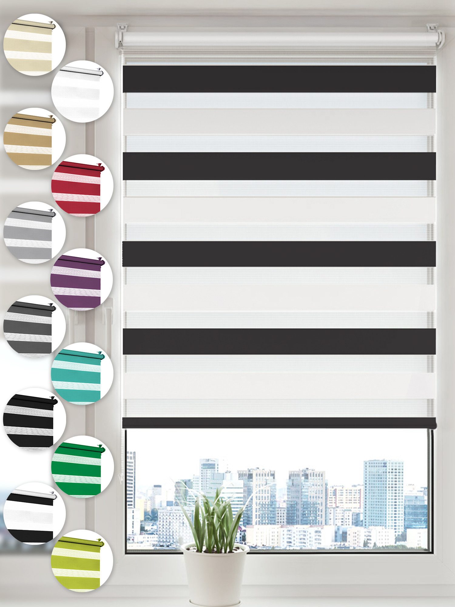 Doppelrollo Klemmfix ohne Bohren, Sonello, blickdicht, 30 cm x 130 cm Schwarz/Weis Easyfix Duo Rollo, Rollos für Fenster und Tür, Lichtschutz, Blickdicht, Jalousie freihängend mit Klemmträger, Seitenzugrollo, einfache Montage, in verschiedenen Farben und Größen