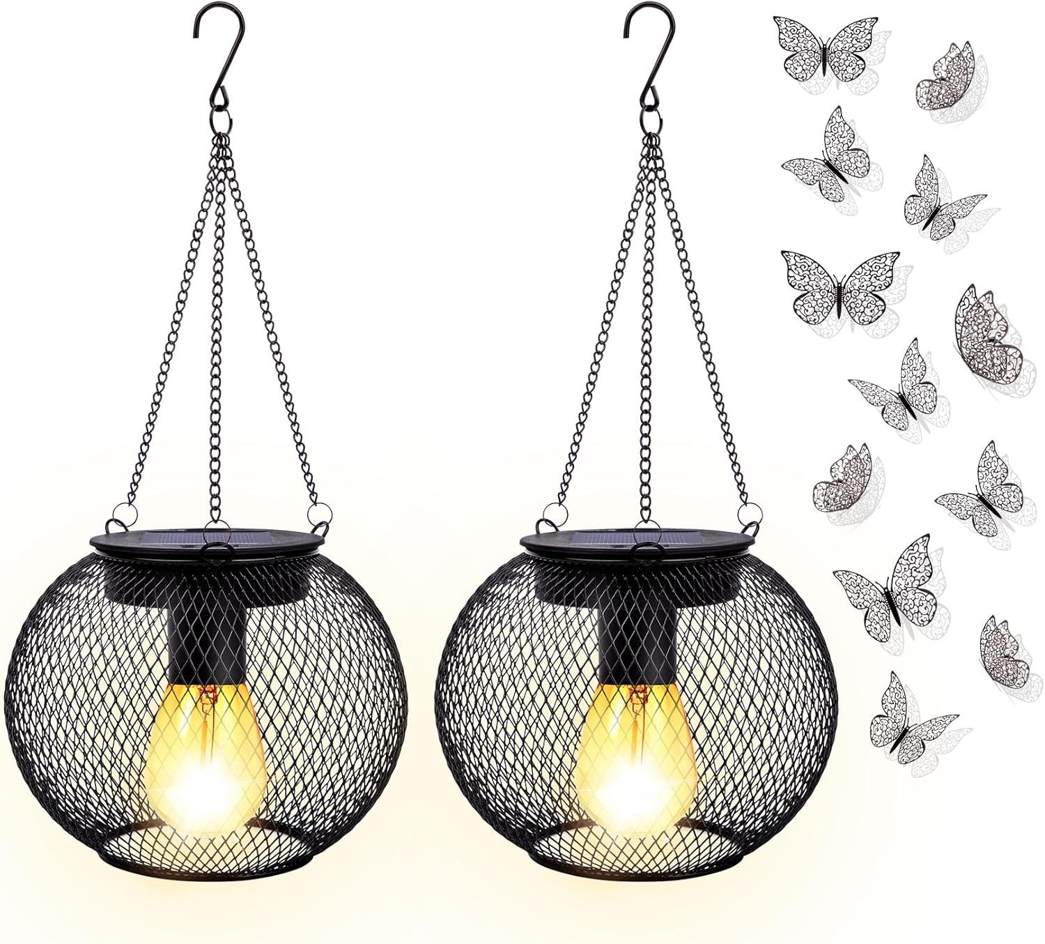 Wotplay LED Solarleuchte Solar Laterne LED Garten 2er Set warmweiß Dämmerung außen, LED, Warmweiß, Dämmerungssensor warmweiß LED Solar Betrieb Außen 2er Set