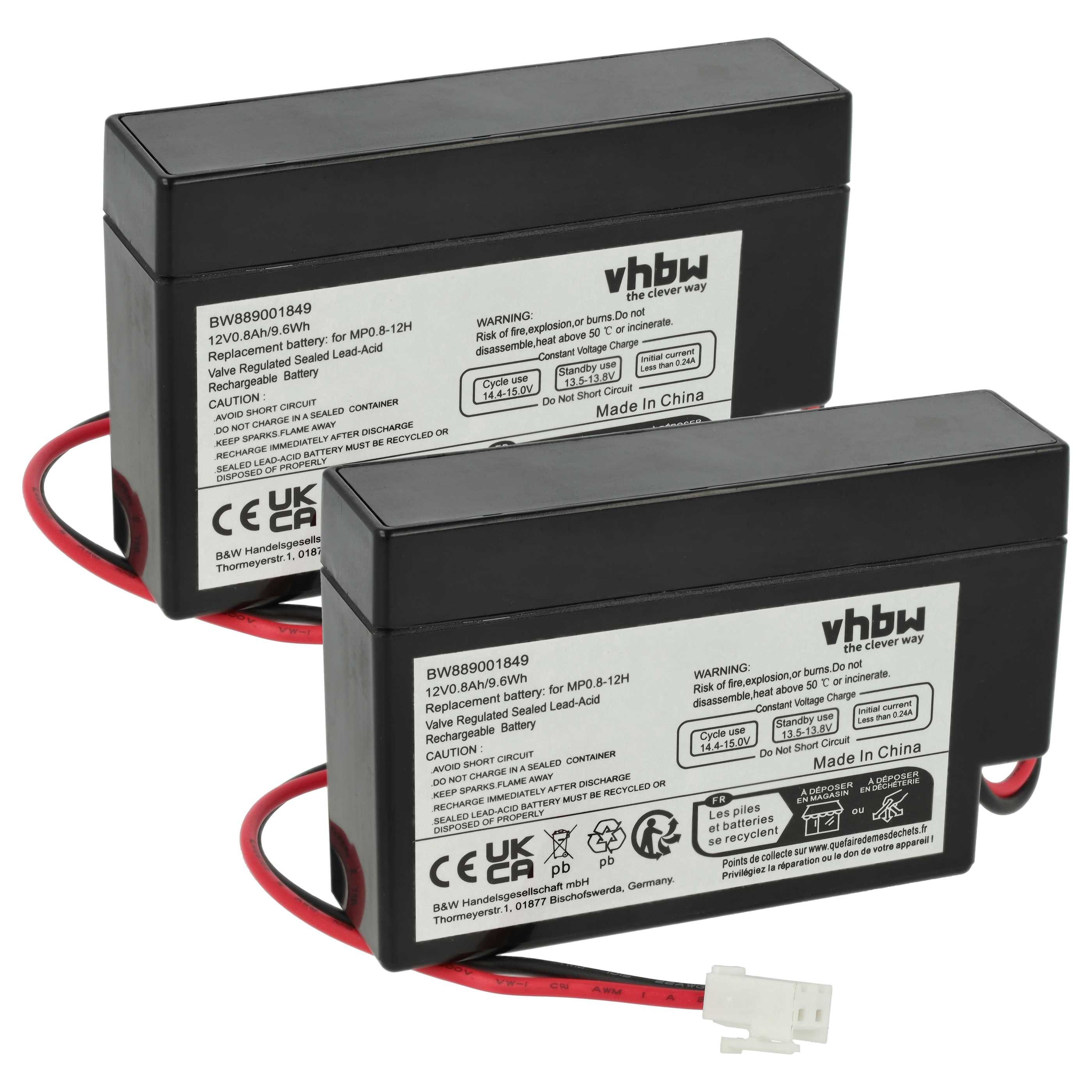 vhbw Akku Ersatz für MP0.8-12H für Notbeleuchtung / Medizin / Rollladen- & Akku Akku AGM 800 mAh (12 V, 2 St), Leistungsfähiger Ersatzakku geeignet für diverse Anwendungsbereiche