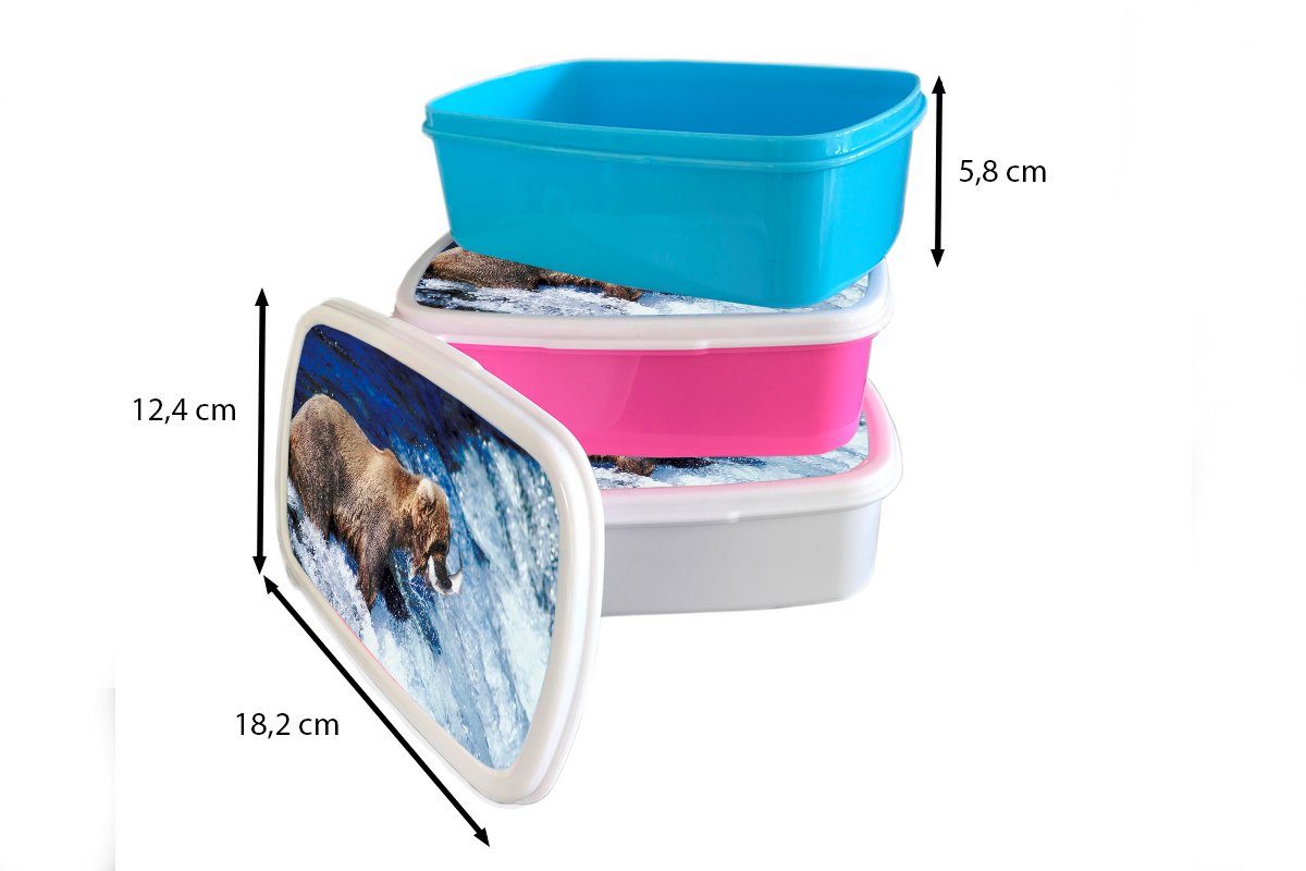 MuchoWow Lunchbox Bär Mädchen Wasserfall, Brotbox (2-tlg), Erwachsene, - Fisch - und Brotdose, weiß Kinder für und für Kunststoff, Jungs