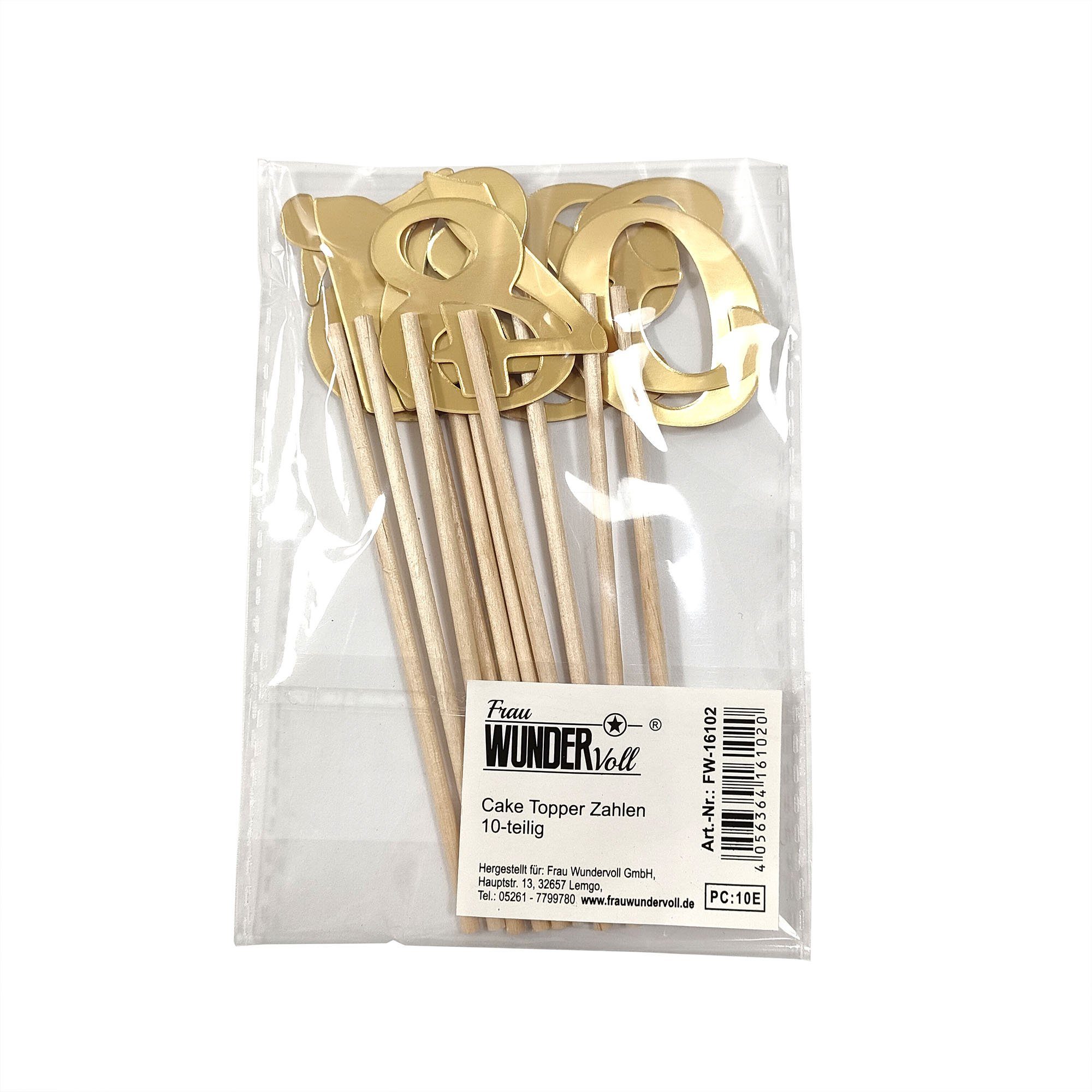 Frau WUNDERVoll Muffinform 10 Deko Topper Zahlen 0-9 gold, (10-tlg)