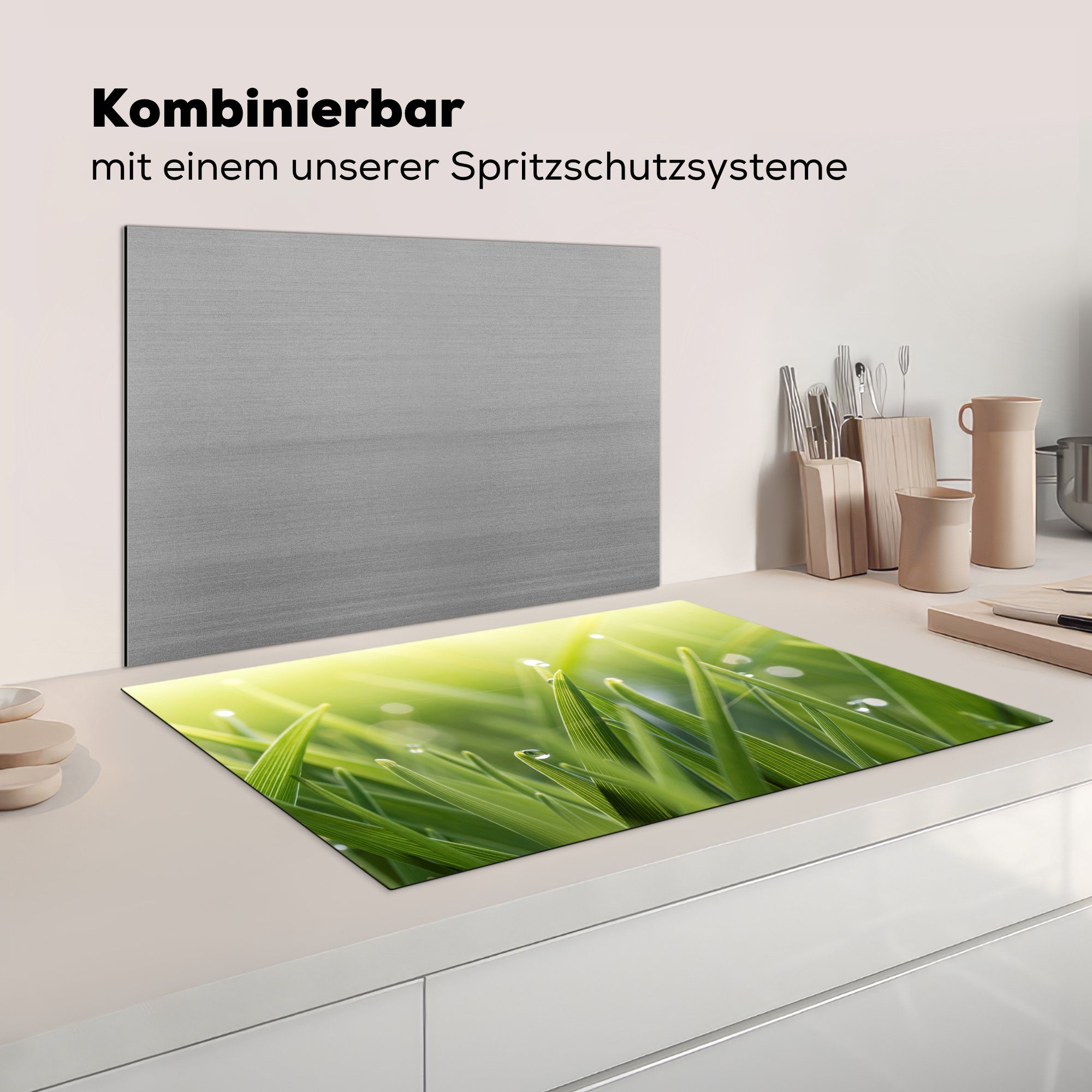 Vinyl, Ceranfeldabdeckung 81x52 küche, Induktionskochfeld Schutz (1 tlg), im Früher Herdblende-/Abdeckplatte cm, für MuchoWow die Tau Gras,