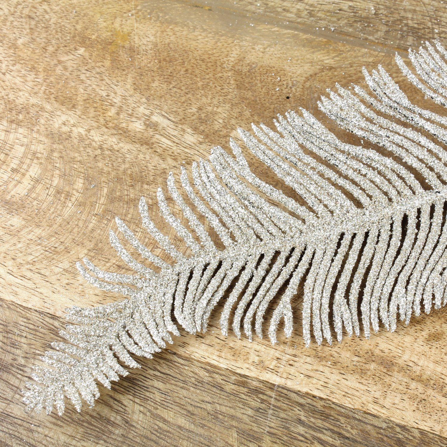 Kunstblume Federdeko Weihnachtsdeko Tischdeko Kunststoff Weihnachten Feder, Macosa Home, Höhe 56 cm, Deko-Feder Glitzer 36 cm Champagner Winterdekoration Weihnachtsdeko