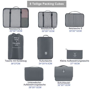CALIYO Kofferorganizer Packwürfel, 8-teiliges-Set, Organizer für Reisen, für Koffer