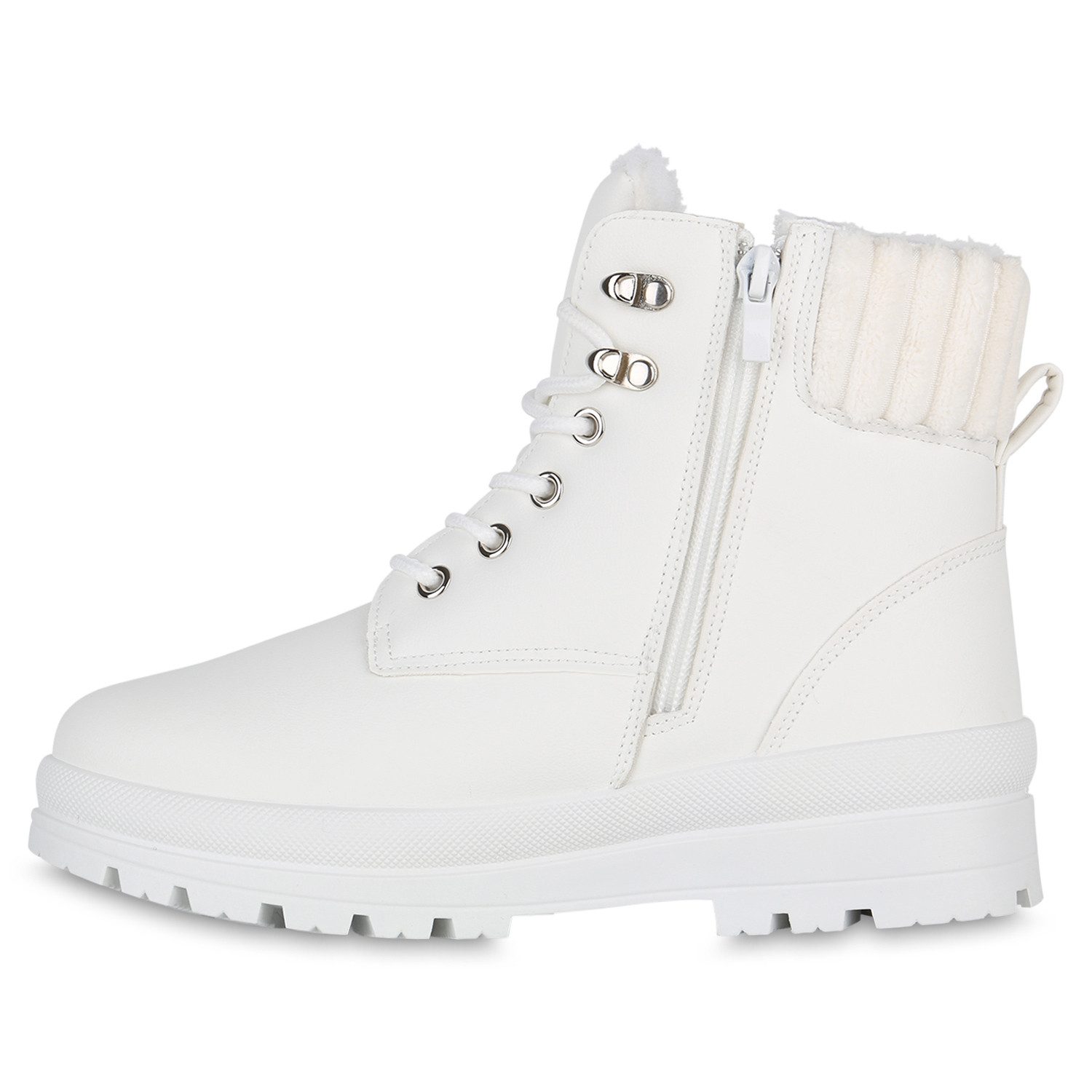 VAN HILL 840852 Stiefelette Damen Warm Gefütterte Worker Boots Profil-Sohle Bequeme