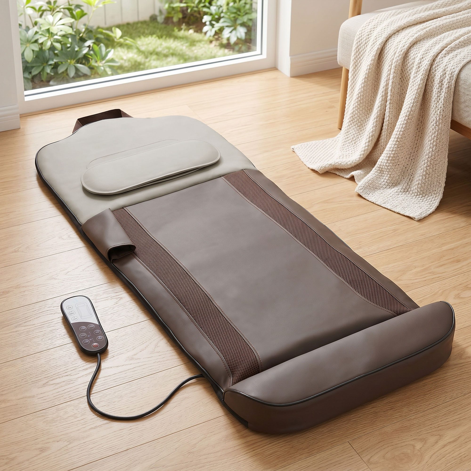 ibettertec Massagematte Faltbare Massagematte mit Wärmefunktion, Airbag-Kompressionsmassage, 4 Modi, 3 Intensitäten, Timer, 120x52x9 cm