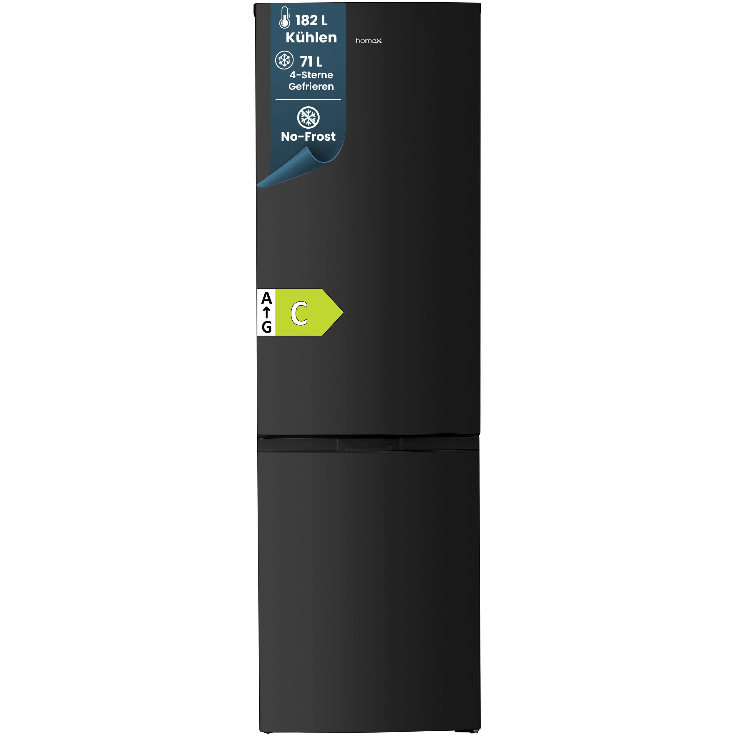 homeX Kühl-/Gefrierkombination CFSN2531C-B, 181 cm hoch, 54.5 cm breit, No Frost, 253 Liter, Kühlschrank mit Gefrierfach, freistehend, groß