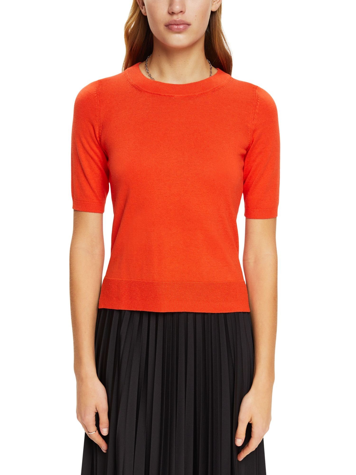 Kurzarmpullover Esprit RED Kurzarm-Strickpullover ORANGE