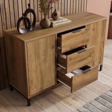 Flieks Kommode, Sideboard Schrank mit 3 Schubladen und 2 Türen 120x40x76cm