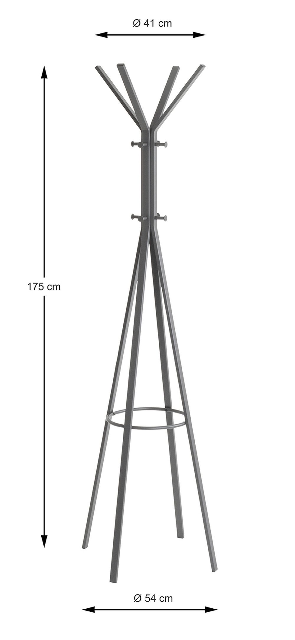 HAKU Garderobenständer 8 Haken, in grau, Metall - 175x54cm (HxD)