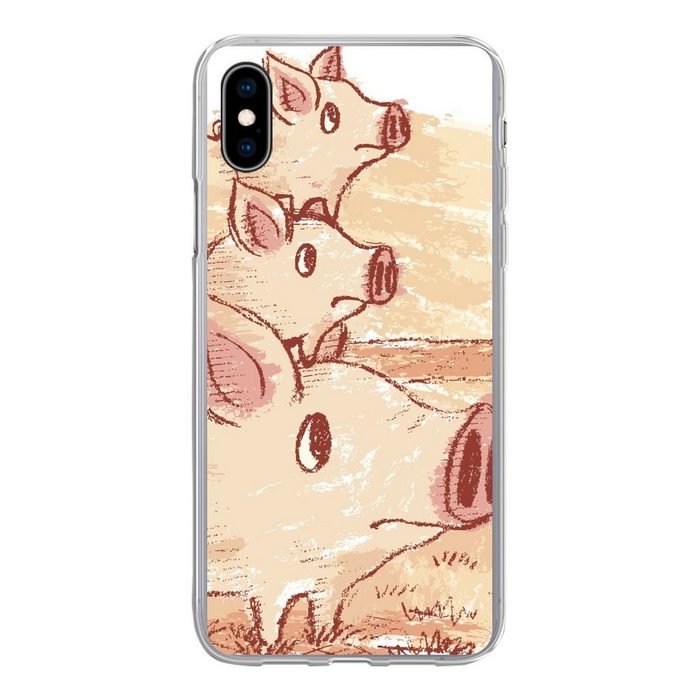 MuchoWow Handyhülle Eine Illustration eines Schweins mit zwei Ferkeln Handyhülle Apple iPhone Xs Max Smartphone-Bumper Print Handy