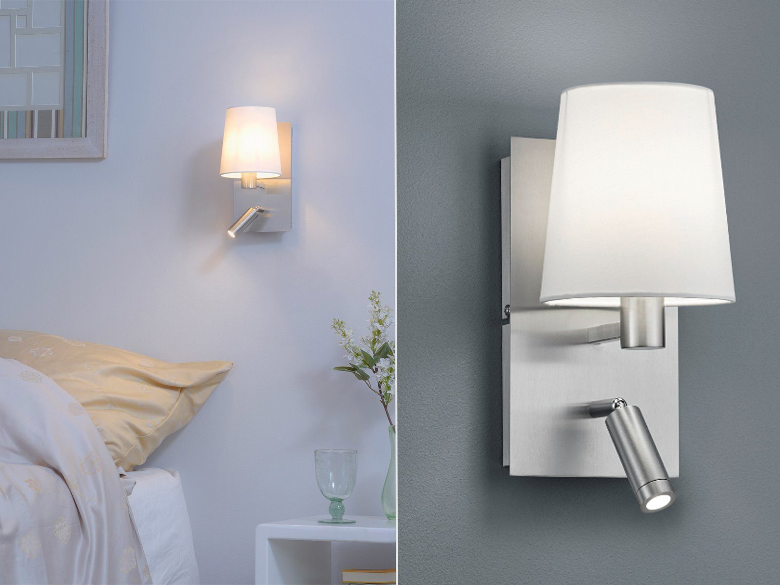 Nachttischlampe für die Wand DIO FLEX PLATE Schlafzimmer Leselicht aus  Chrom mit flexiblem Arm SLV 146692