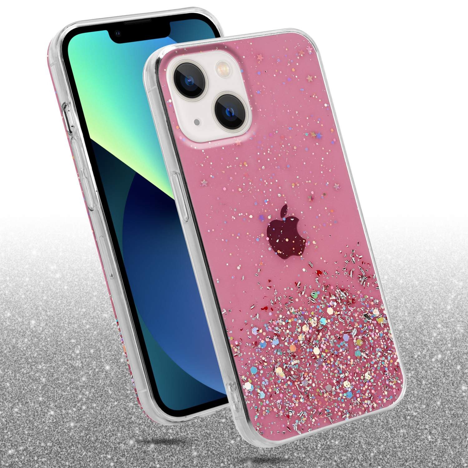 Cadorabo Handyhülle für iPhone 14 Hülle Apple iPhone 14, Flexible TPU Silikon Handy Schutzhülle - Hülle - mit Glitzer