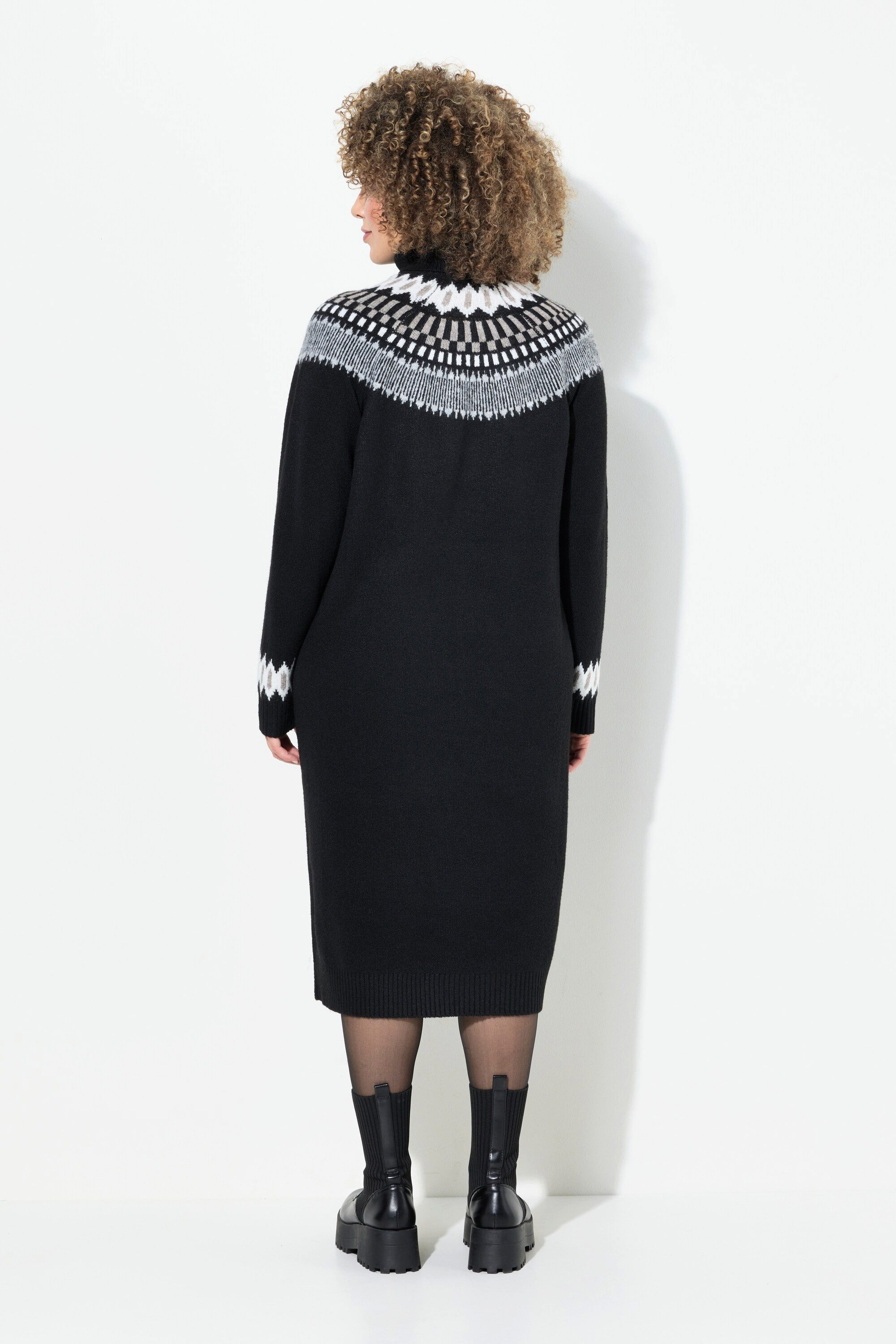 Ulla Popken Strickkleid Strickkleid Norwegermuster Rollkragen Langarm