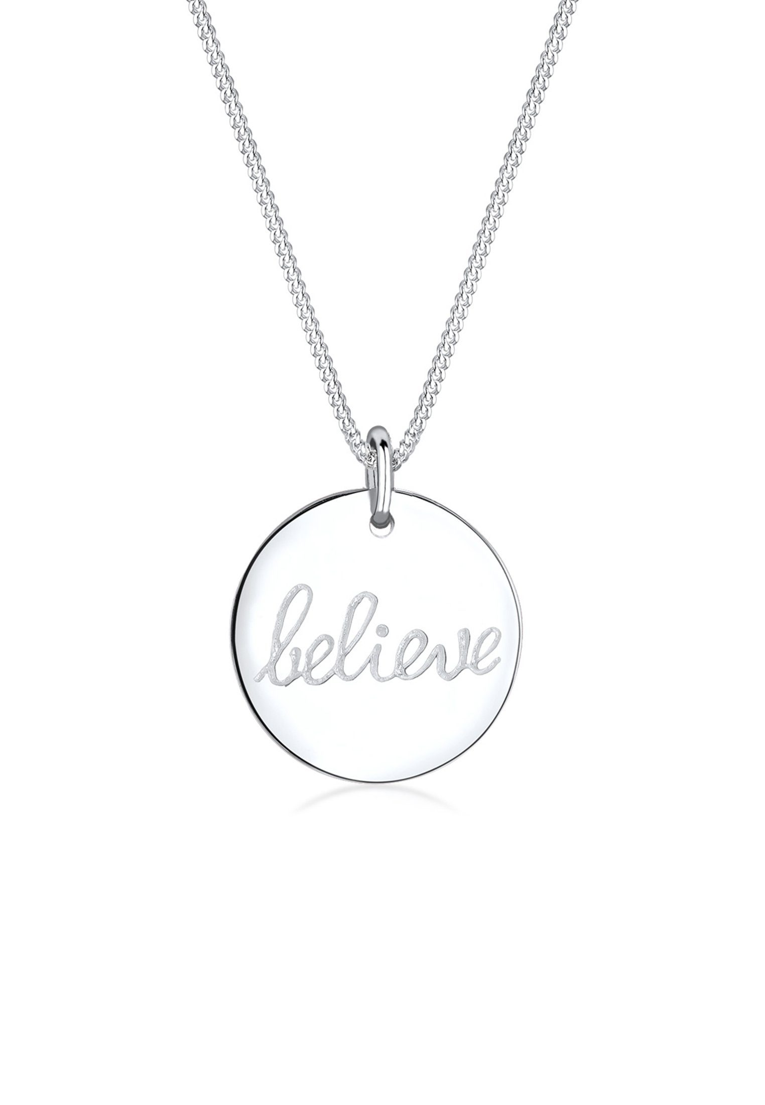 Elli mit Believe-Schriftzug 925 Kette Plättchen Anhänger Silber mit